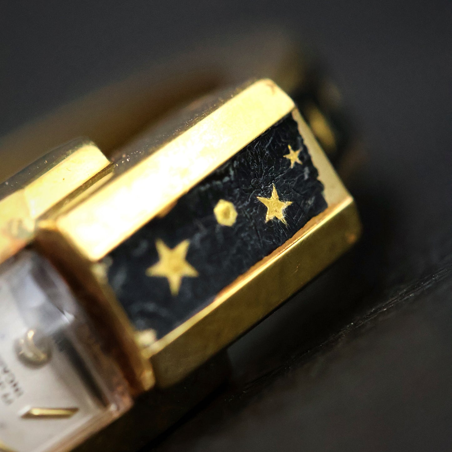 Vintage Swiss Black Enamel Star-Pattern Bangle Watch