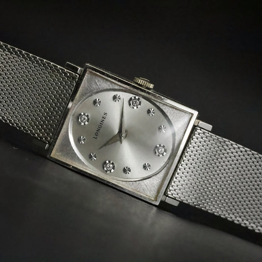 Longines Diamond Dial | White Gold Filled Square | Kestenmade Mesh | Wittnauer Box and Guarantee, view 15