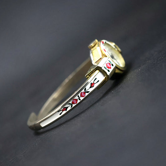 Dundee Swiss Hand-Painted Rose Enamel Bangle Watch