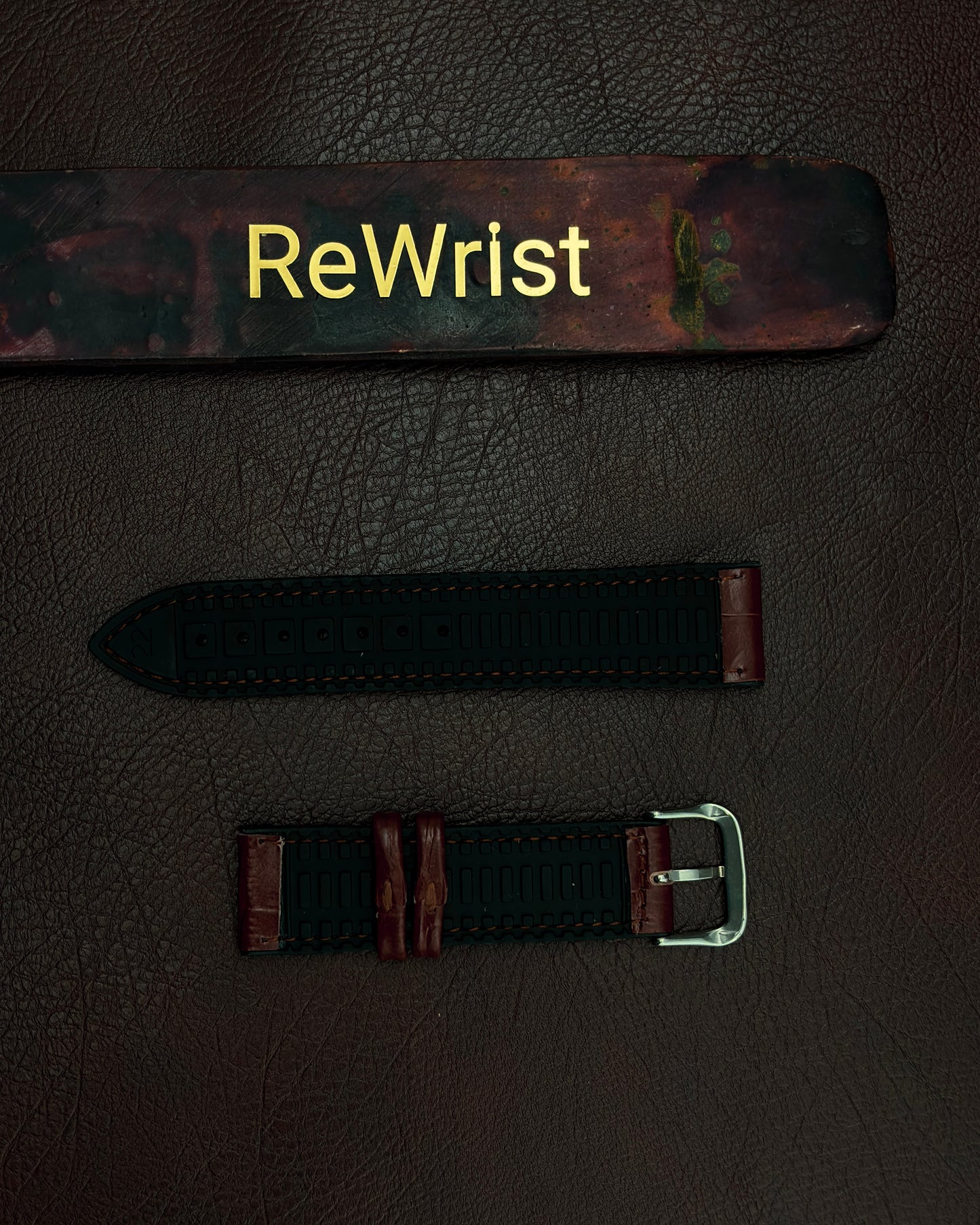 Leather Silicone Hybrid Band- Brown