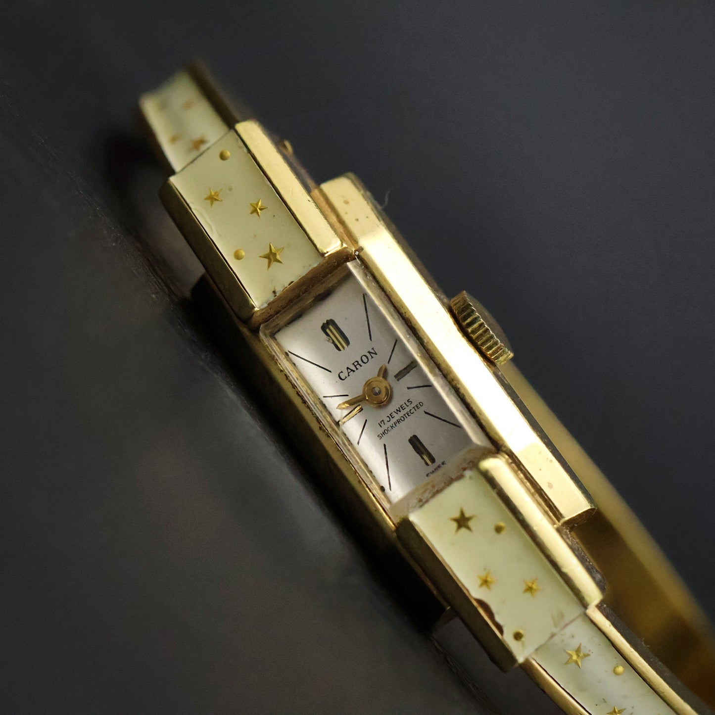 Caron 17-Jewel Cream Enamel Star Bangle