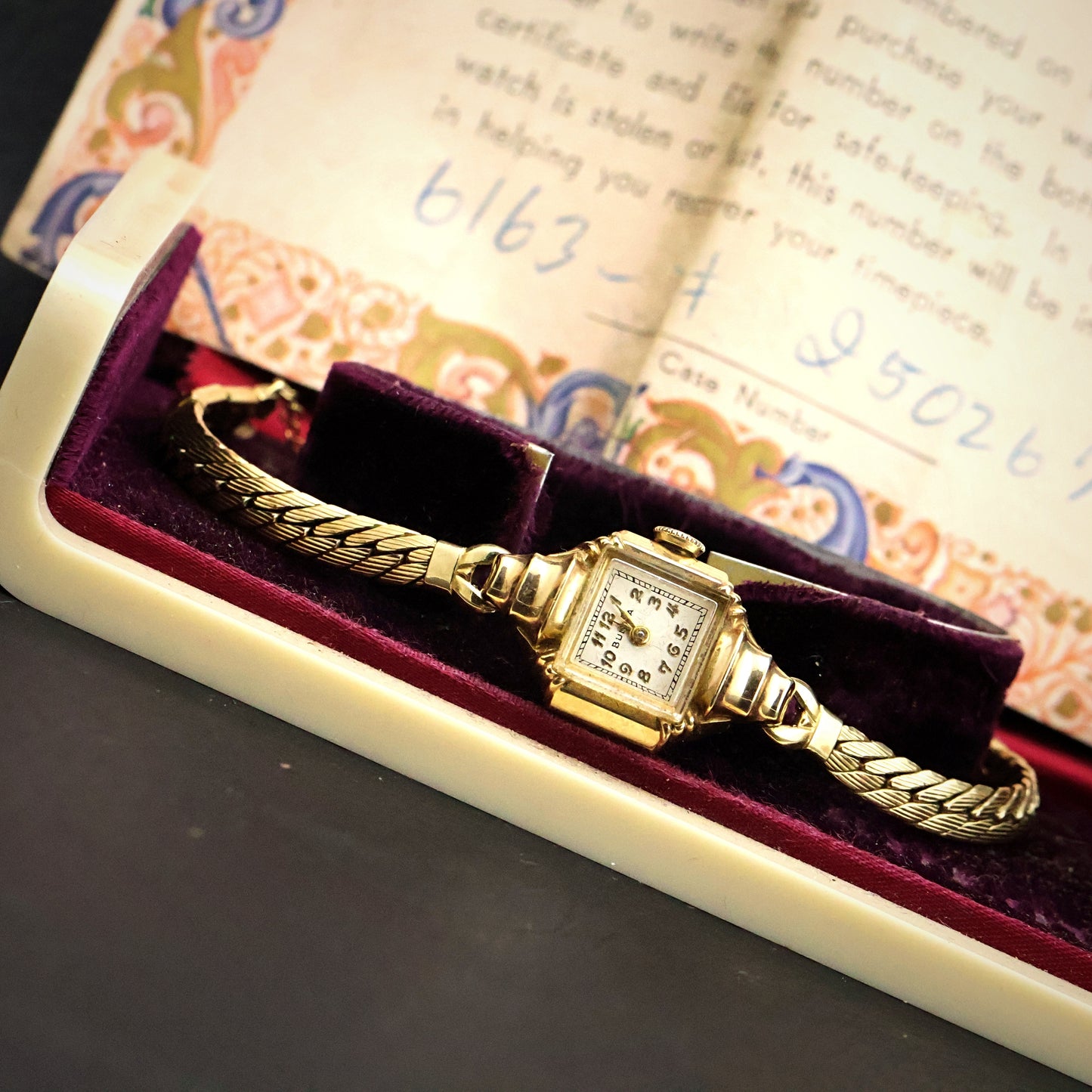 Bulova Gold Rectangular — Original Box & Papers