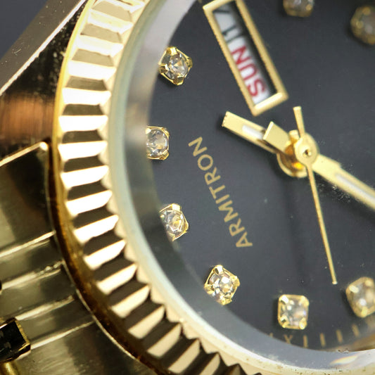 Armitron Gold-Tone Day-Date with Crystal Markers