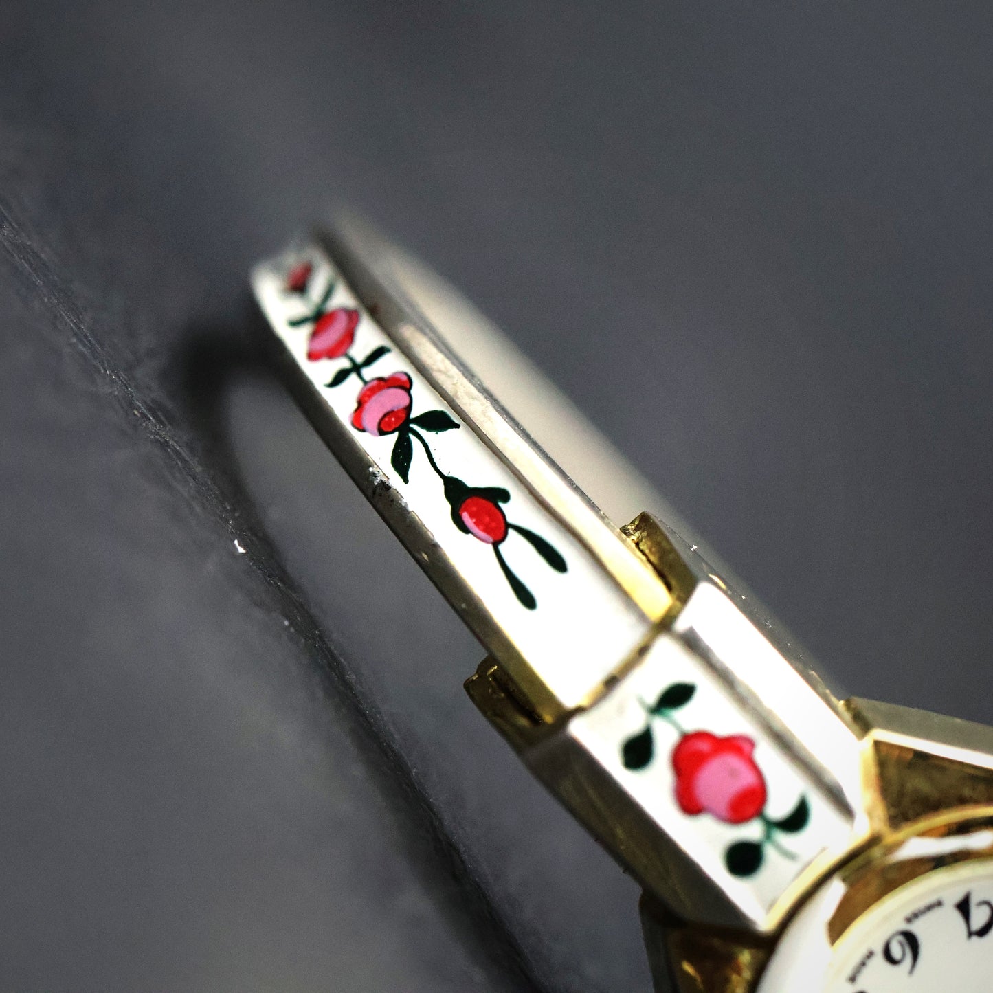 Dundee Swiss Hand-Painted Rose Enamel Bangle Watch