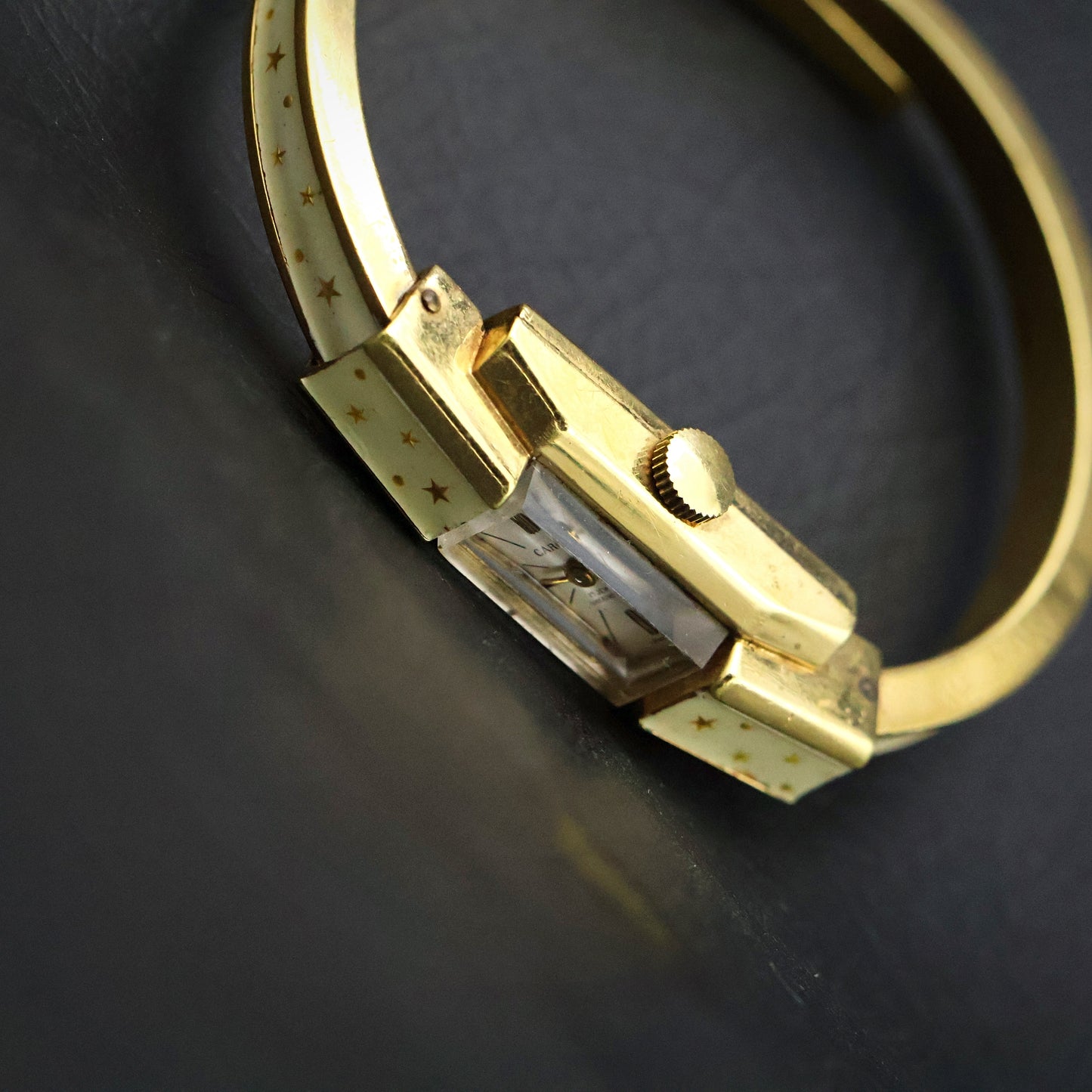 Caron 17-Jewel Cream Enamel Star Bangle