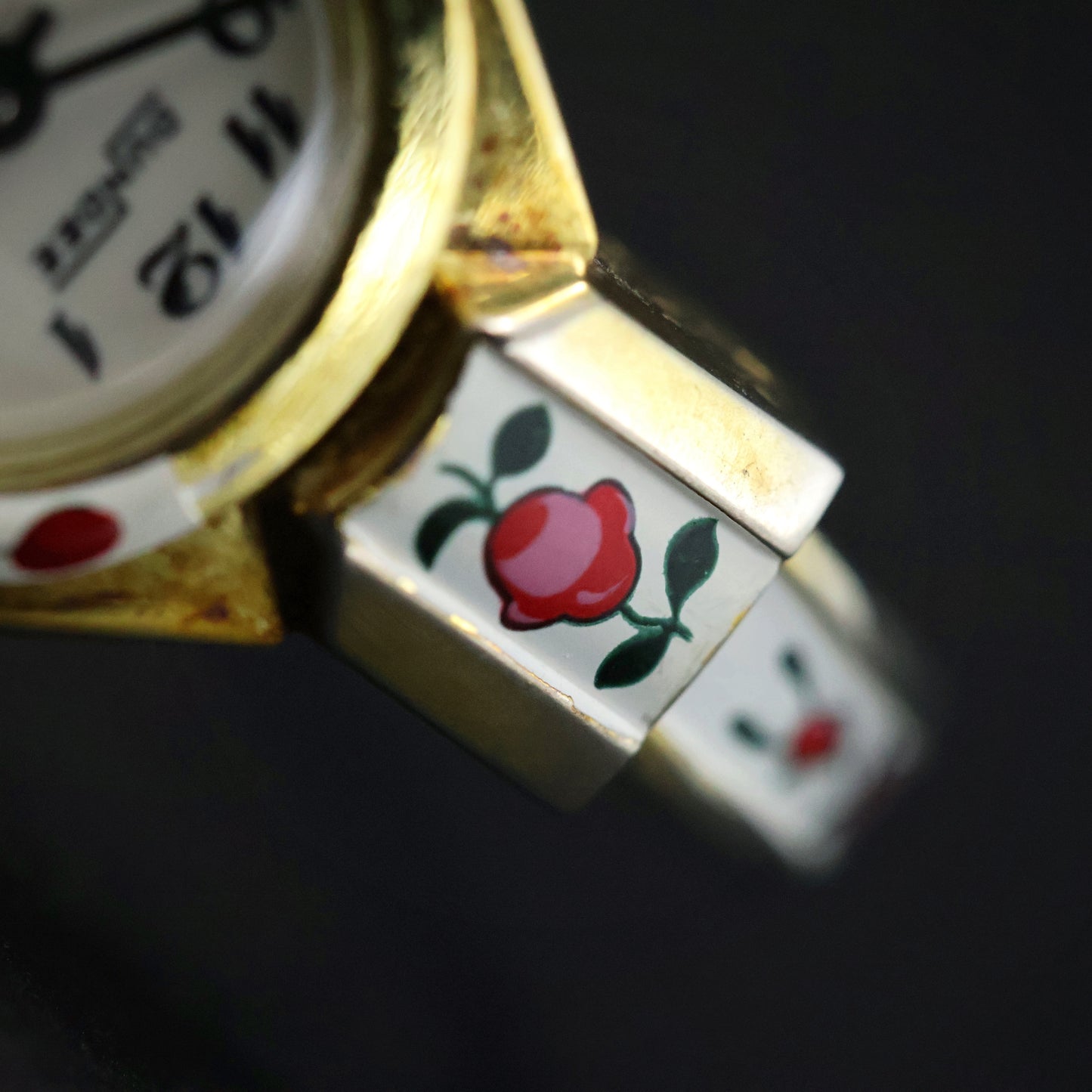 Dundee Swiss Hand-Painted Rose Enamel Bangle Watch
