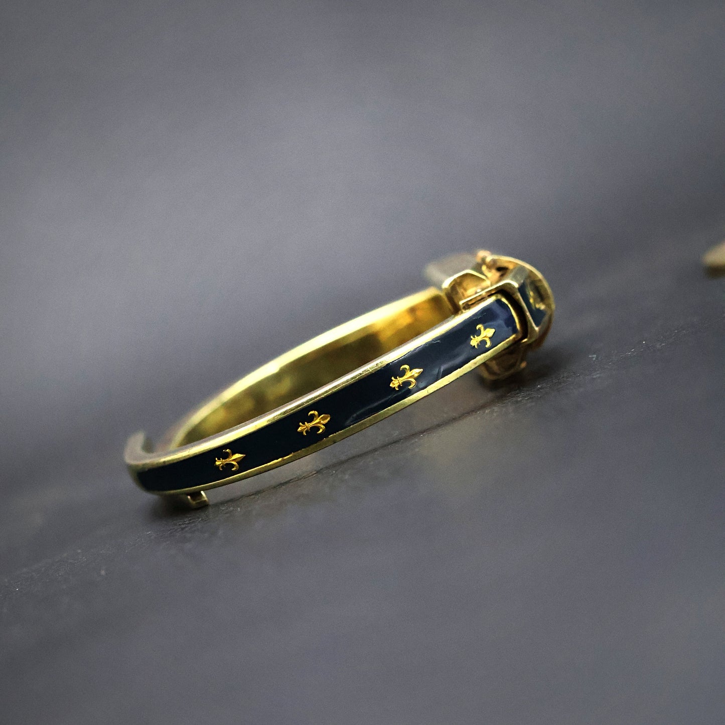 Ornata Swiss Navy Enamel Fleur-de-Lis Bangle