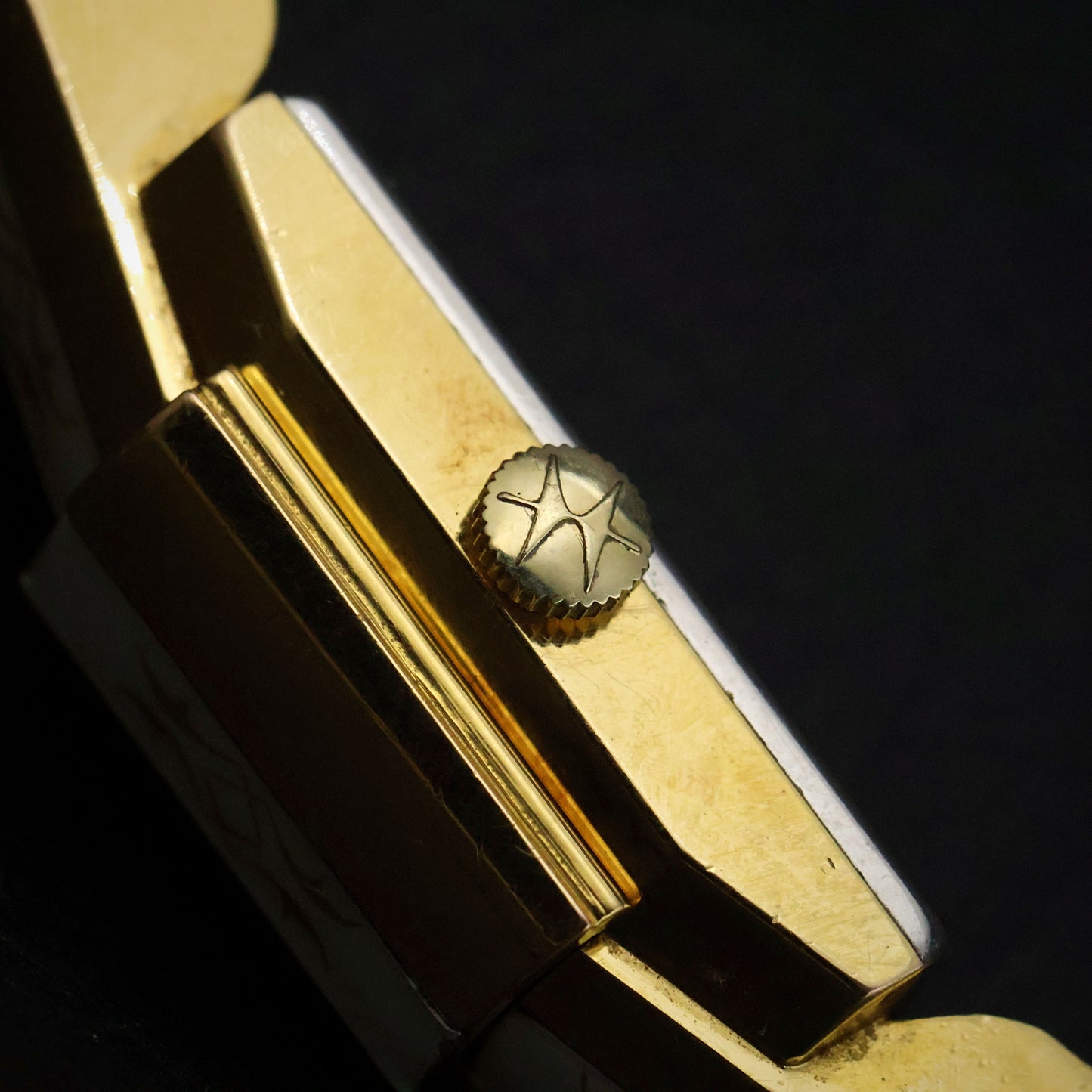 Huguenin White Enamel Gold Scroll Bangle Watch