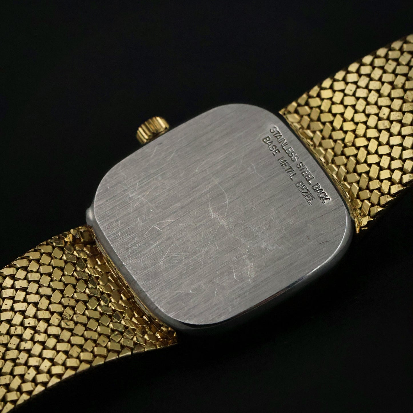 Longines Black Diamond Dial Gold Mesh Watch