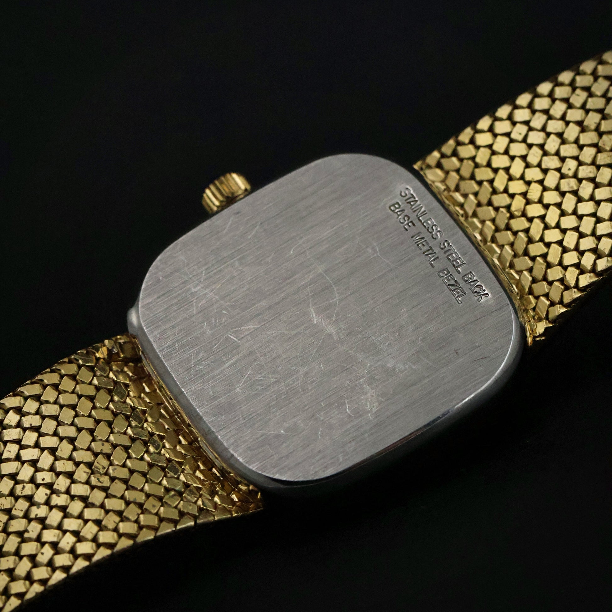 Longines Black Diamond Dial Gold Mesh Watch