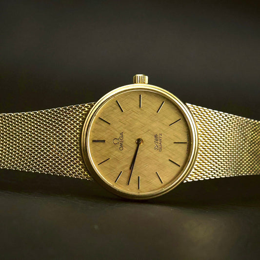 Omega De Ville | Champagne Linen Dial | Gold | Mesh Bracelet | Quartz