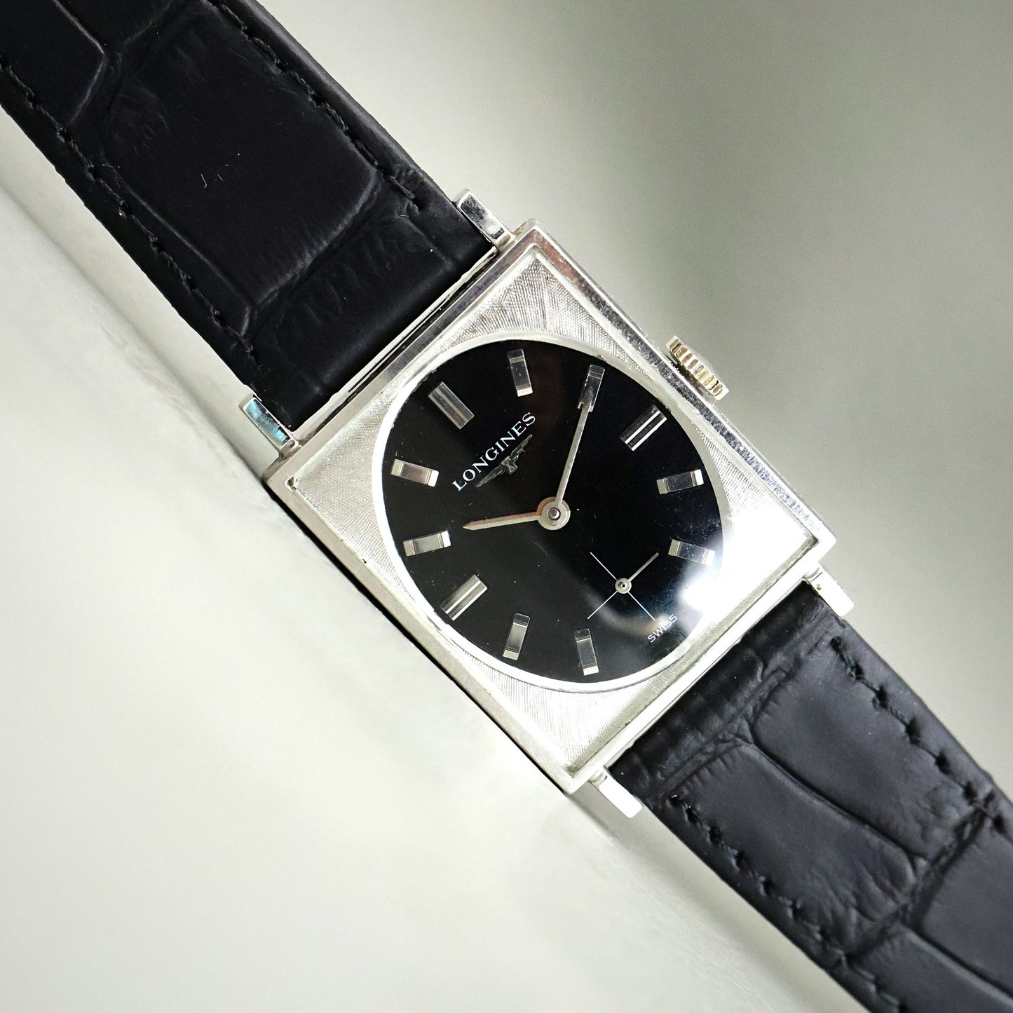 Longines Tank - 10K White Gold Filled, Black Dial