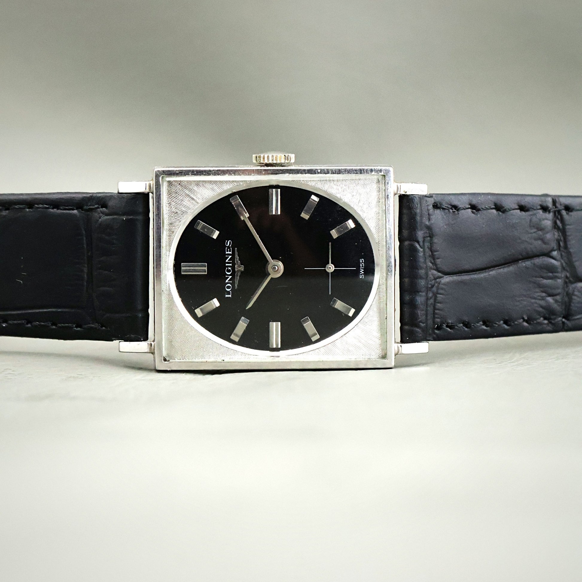 Longines Tank - 10K White Gold Filled, Black Dial