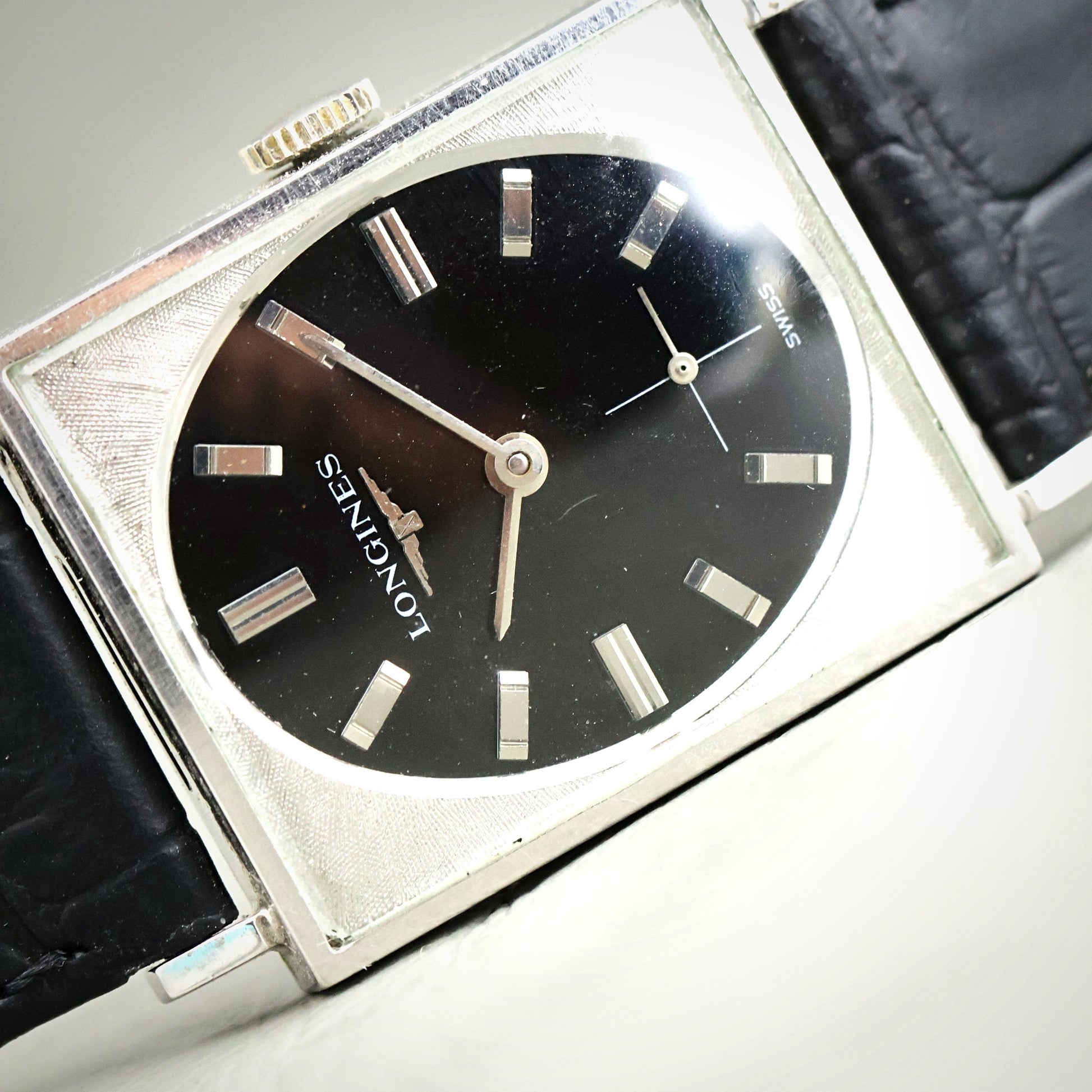 Longines Tank - 10K White Gold Filled, Black Dial