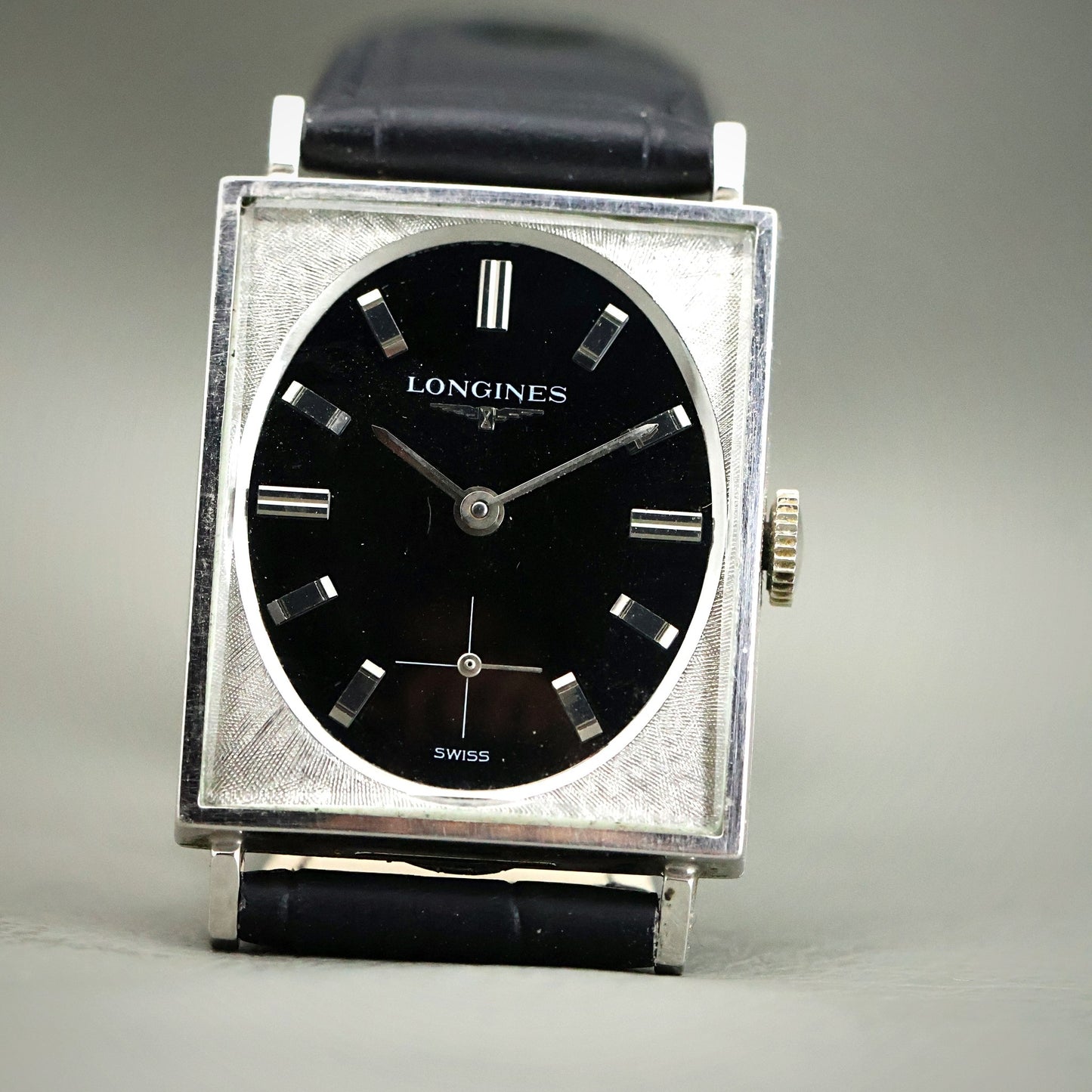Longines Tank - 10K White Gold Filled, Black Dial