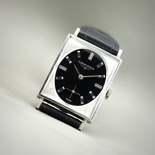 Longines Tank - 10K White Gold Filled, Black Dial