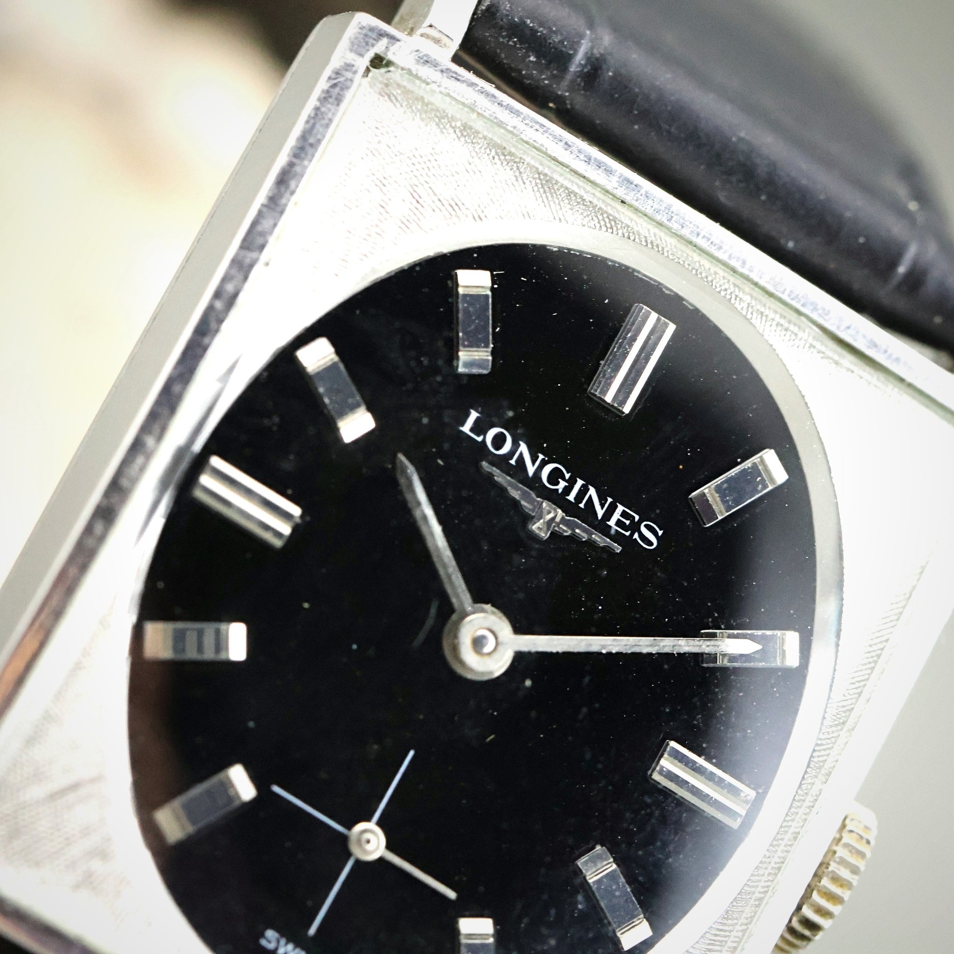 Longines Tank - 10K White Gold Filled, Black Dial