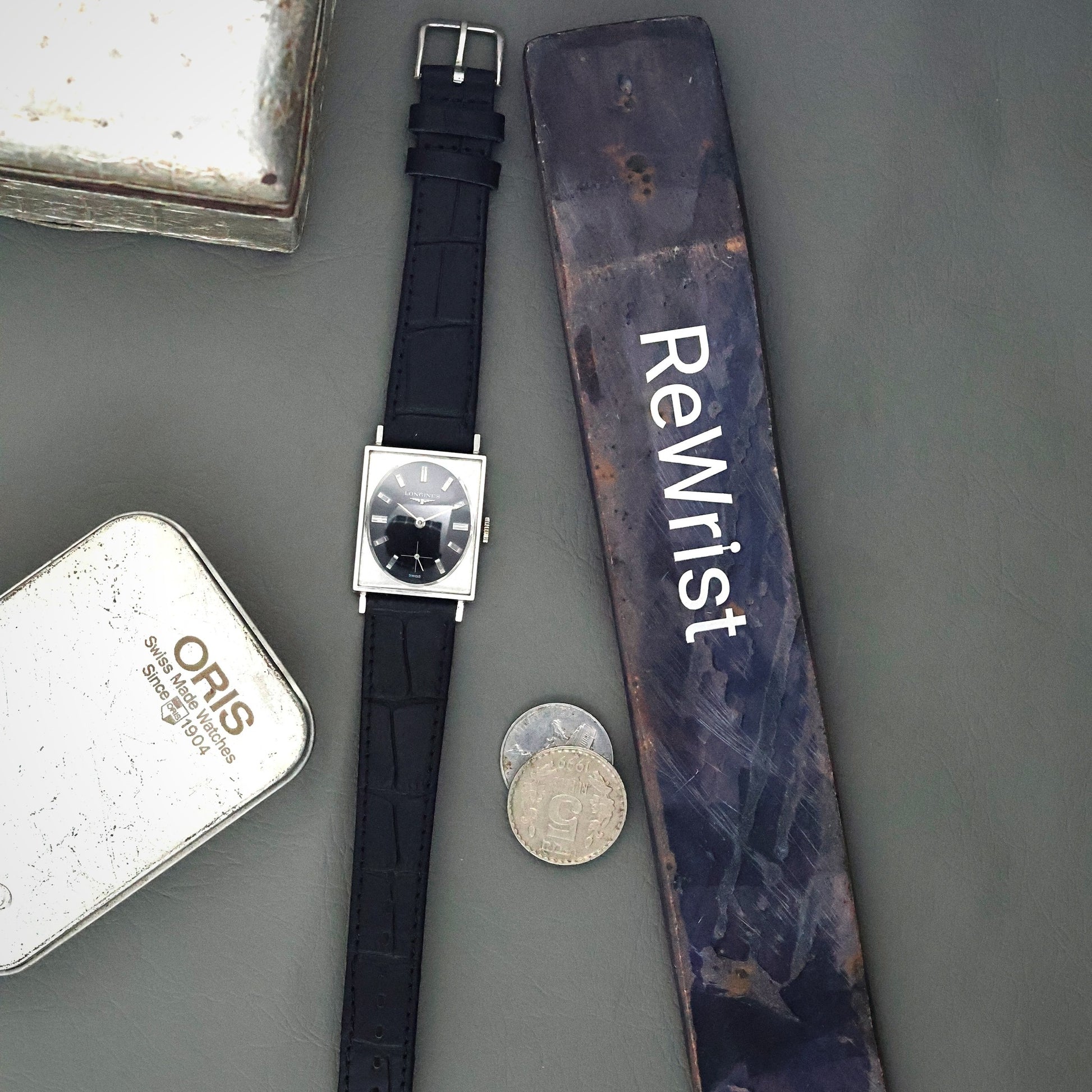 Longines Tank - 10K White Gold Filled, Black Dial