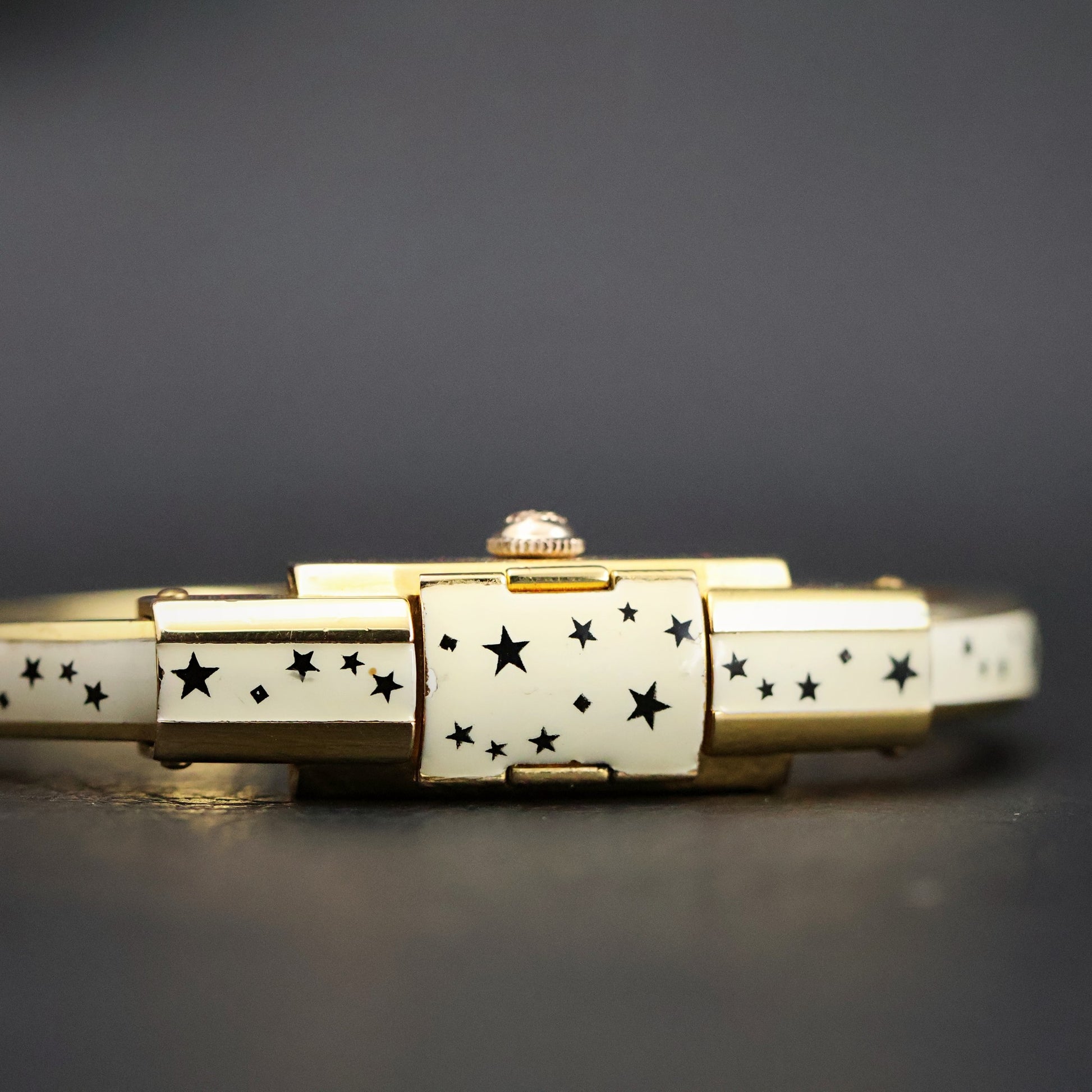 Titus Ladies Concealed-Dial Bangle Watch | White Enamel Star Pattern | Original Box