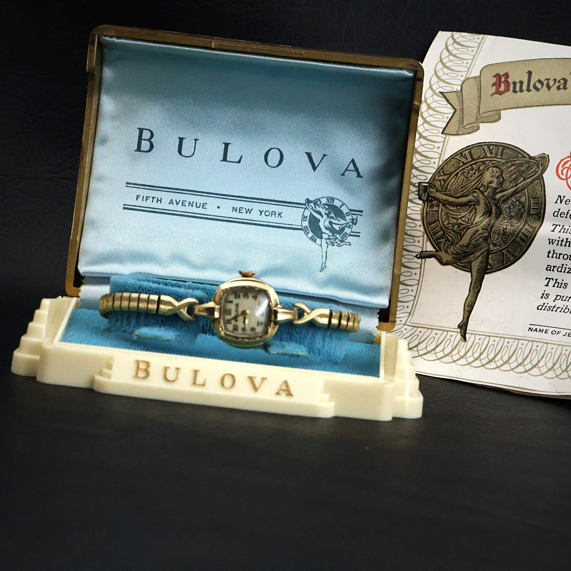 Bulova Ladies Gold Tonneau | Complete Set with Fifth Avenue Box and Papers