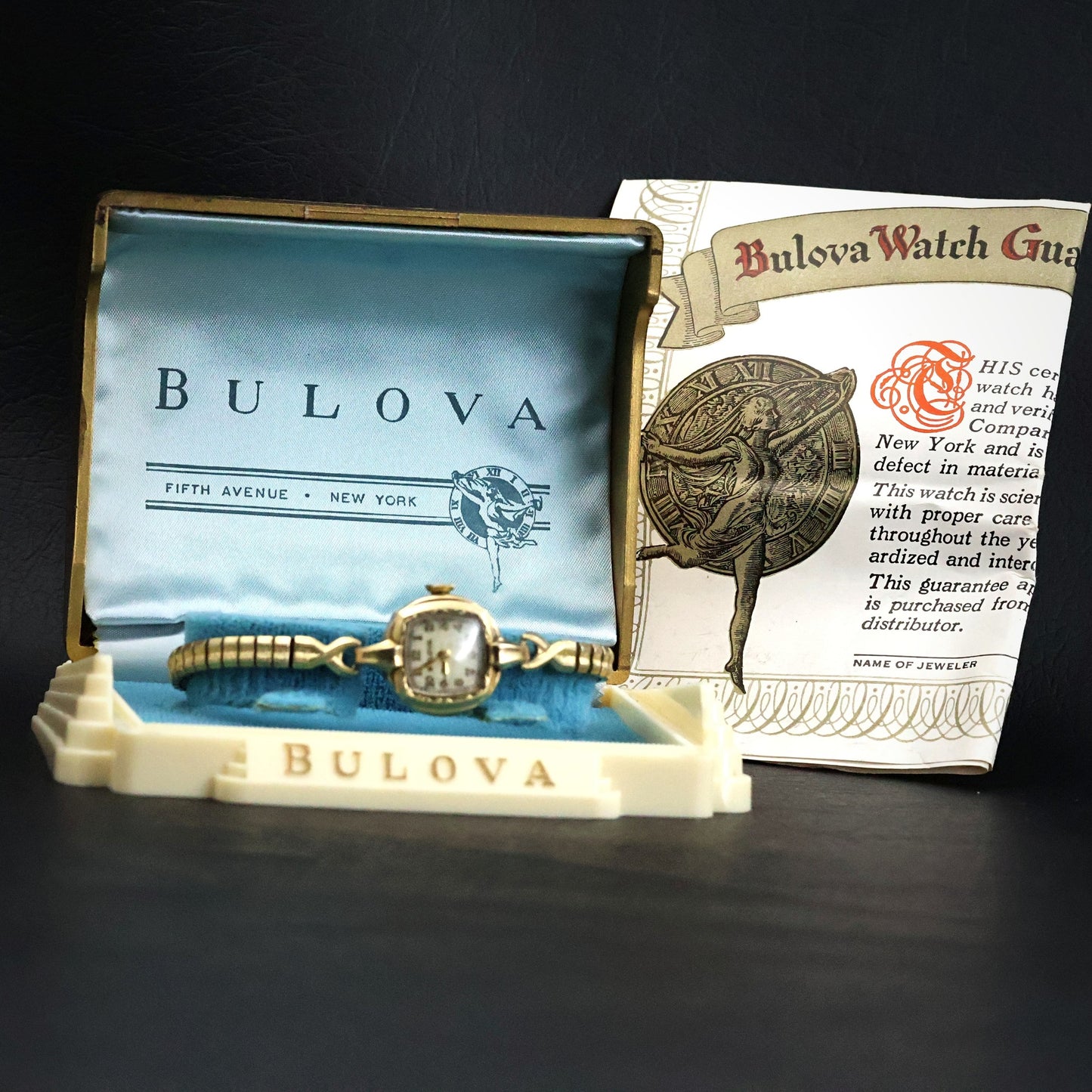 Bulova Ladies Gold Tonneau | Complete Set with Fifth Avenue Box and Papers