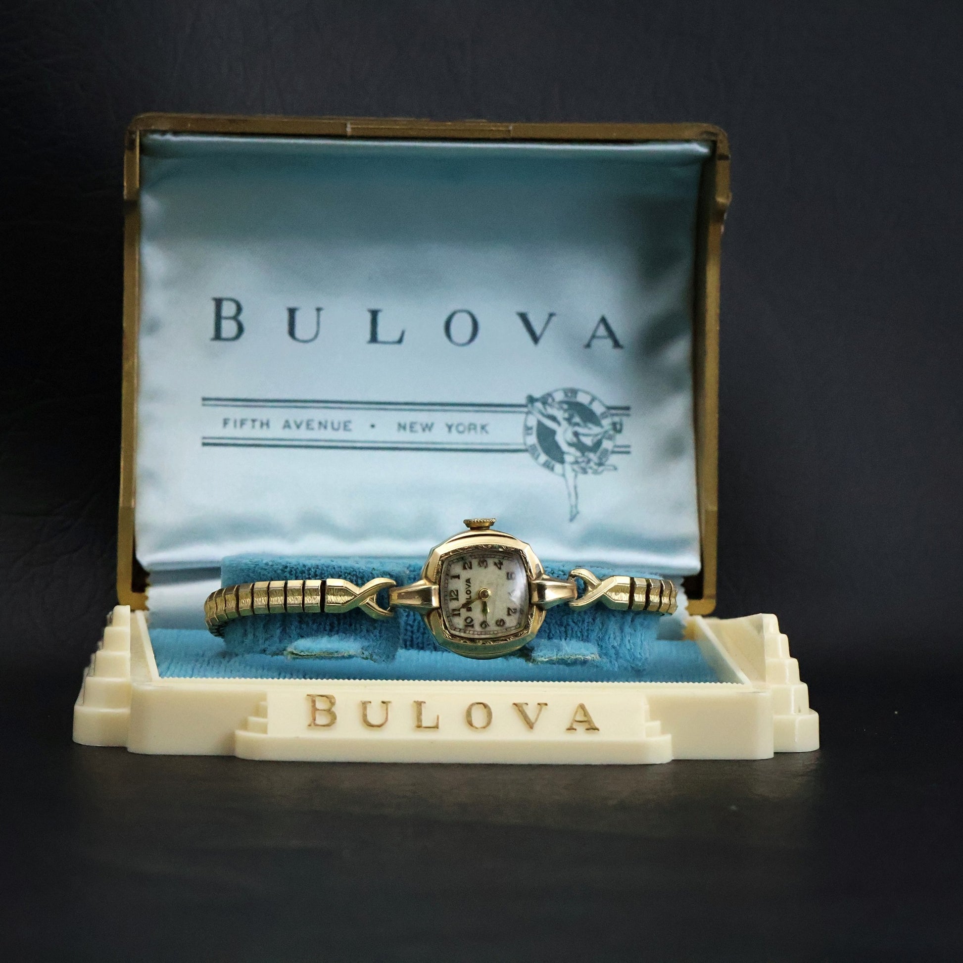 Bulova Ladies Gold Tonneau | Complete Set with Fifth Avenue Box and Papers