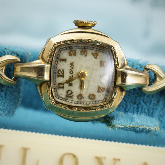 Bulova Ladies Gold Tonneau | Complete Set with Fifth Avenue Box and Papers