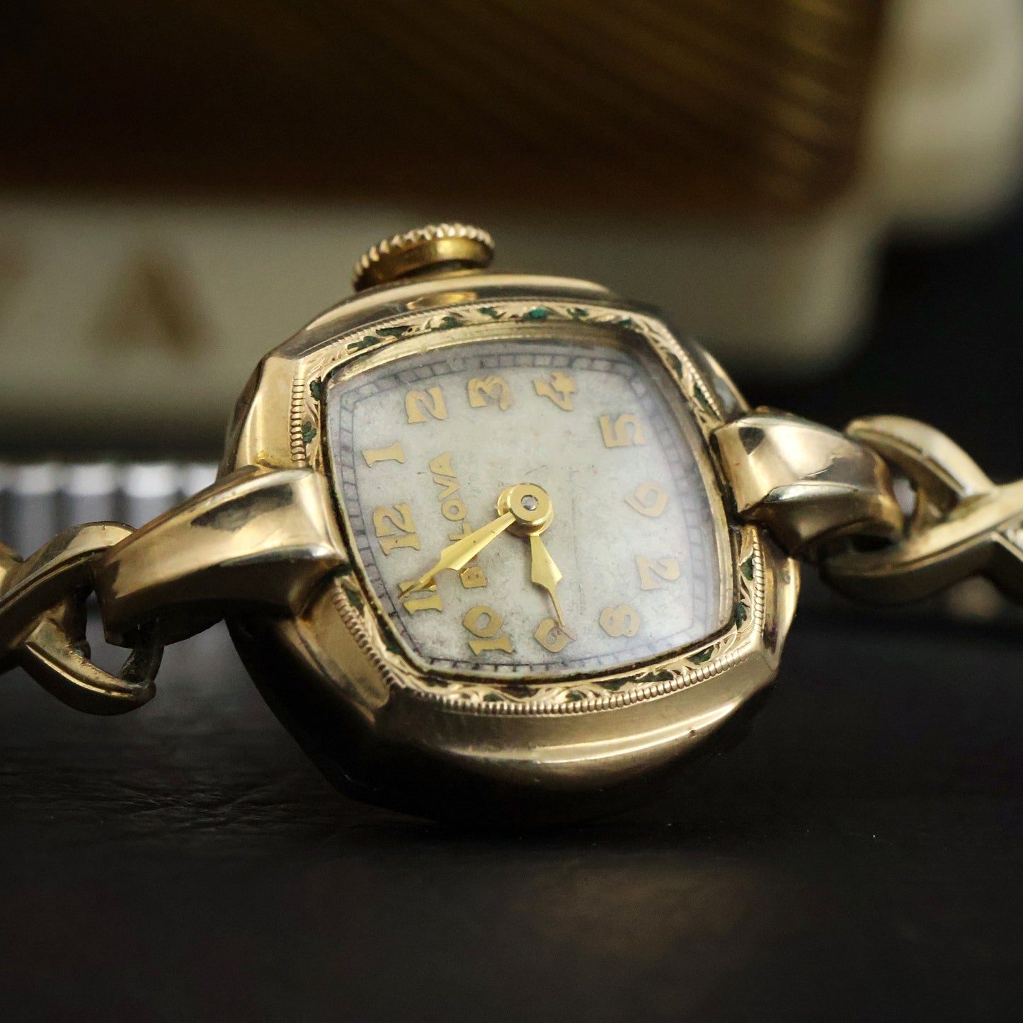 Bulova Ladies Gold Tonneau | Complete Set with Fifth Avenue Box and Papers