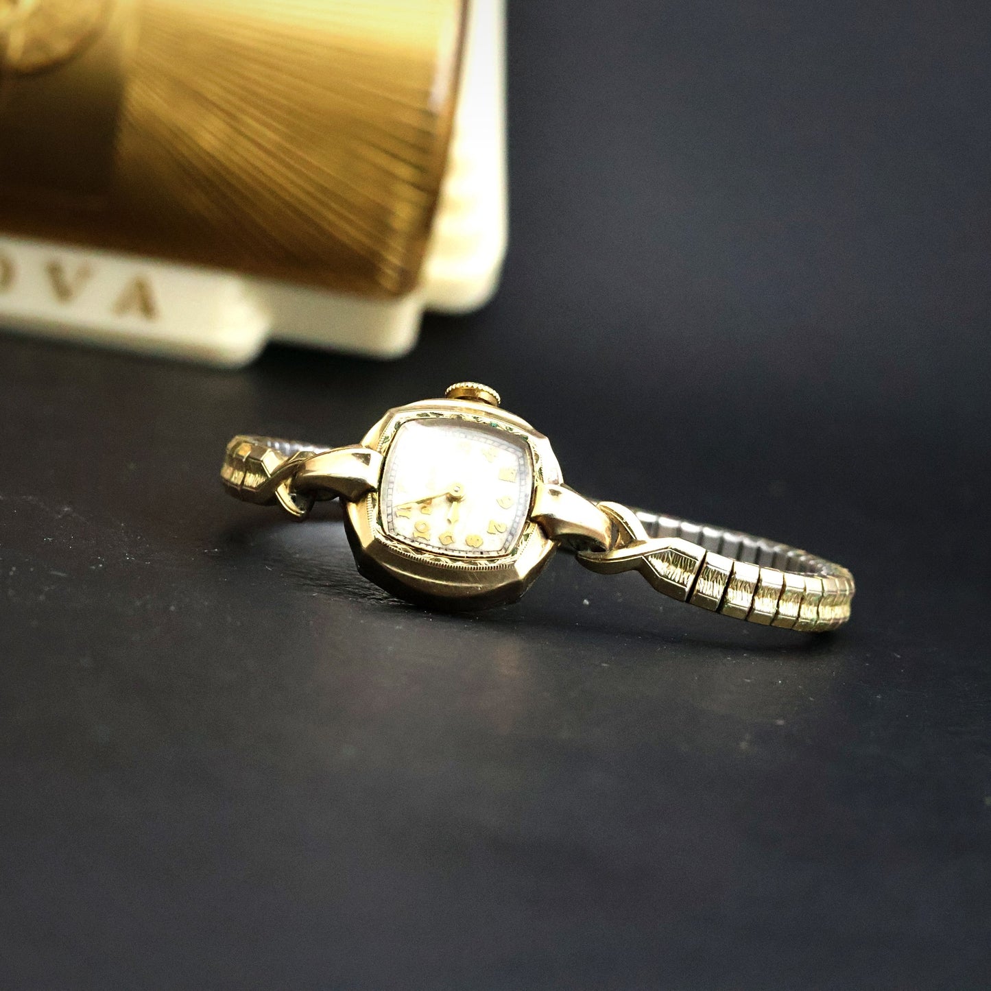 Bulova Ladies Gold Tonneau | Complete Set with Fifth Avenue Box and Papers