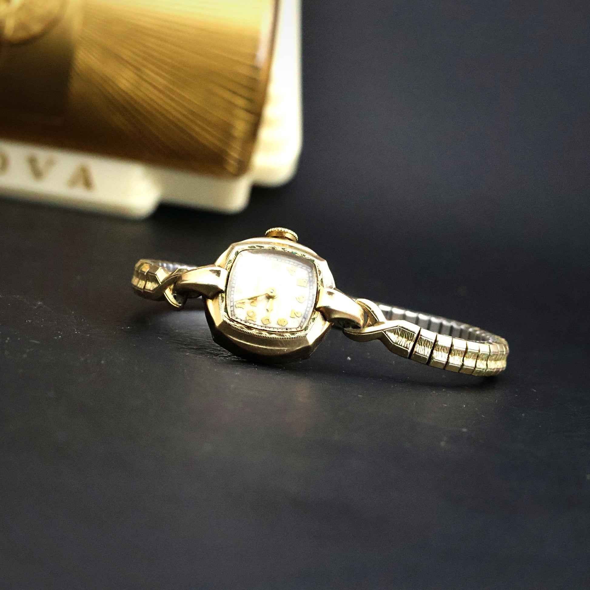 Bulova Ladies Gold Tonneau | Complete Set with Fifth Avenue Box and Papers
