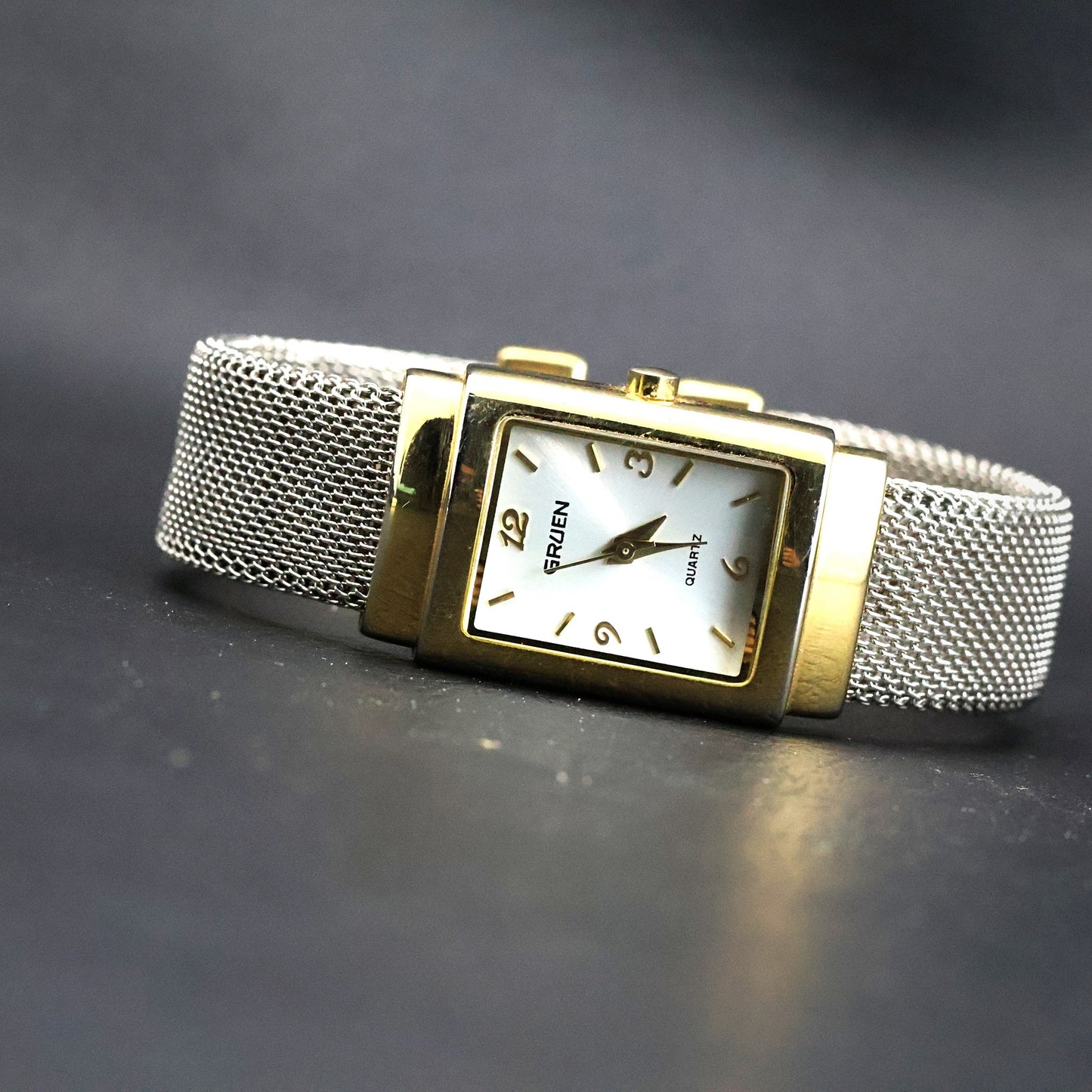 Gruen Ladies Dress Watch | Rectangular Two-Tone | Silver Mesh