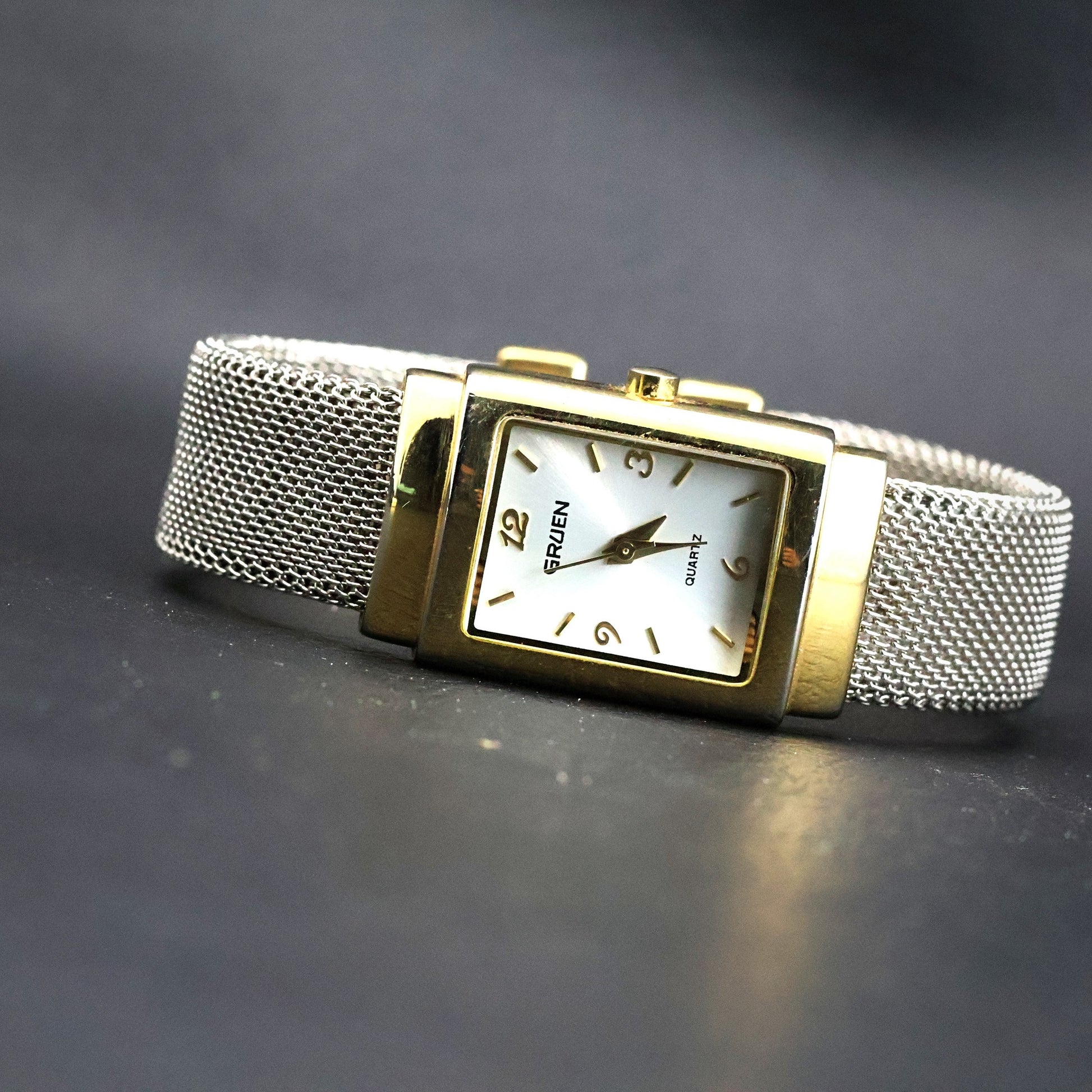 Gruen Ladies Dress Watch | Rectangular Two-Tone | Silver Mesh
