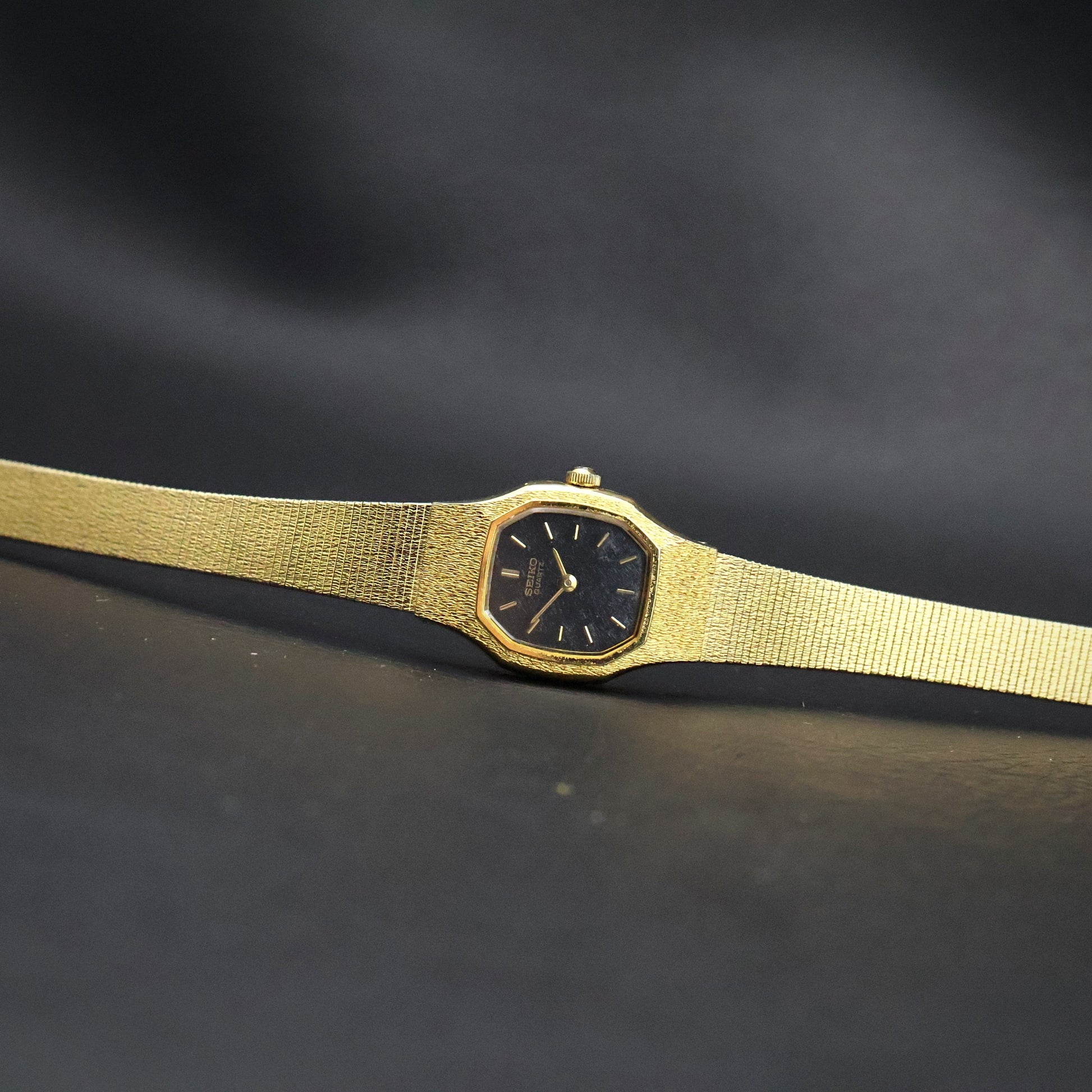 Seiko Ladies Octagonal Dress Watch | Black Dial | Gold Mesh
