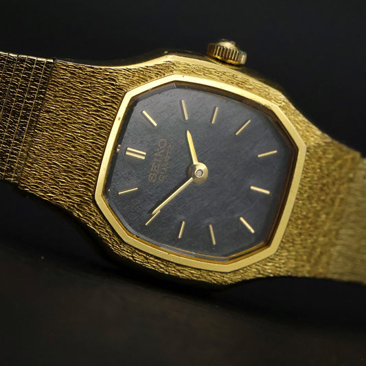 Seiko Ladies Octagonal Dress Watch | Black Dial | Gold Mesh