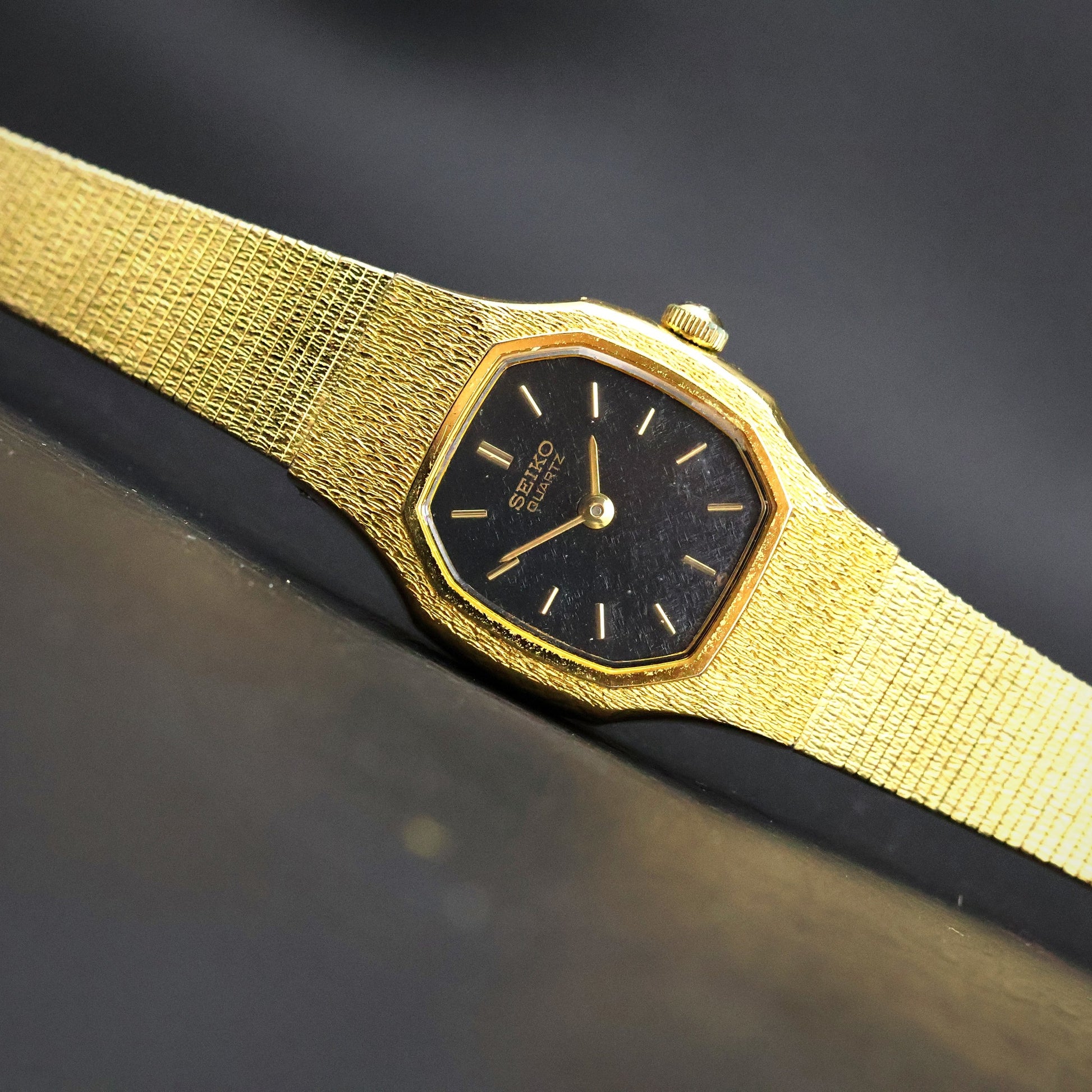 Seiko Ladies Octagonal Dress Watch | Black Dial | Gold Mesh