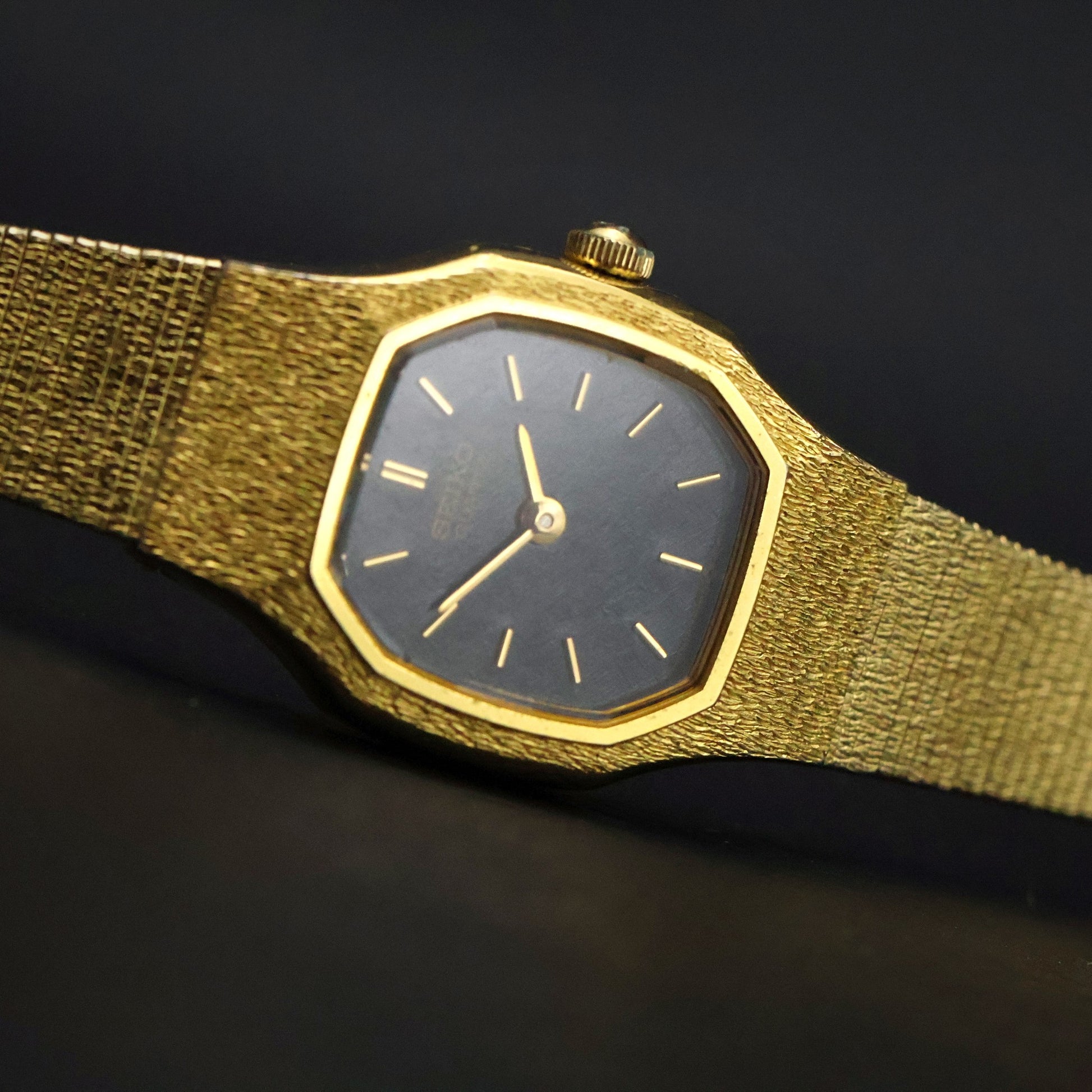 Seiko Ladies Octagonal Dress Watch | Black Dial | Gold Mesh