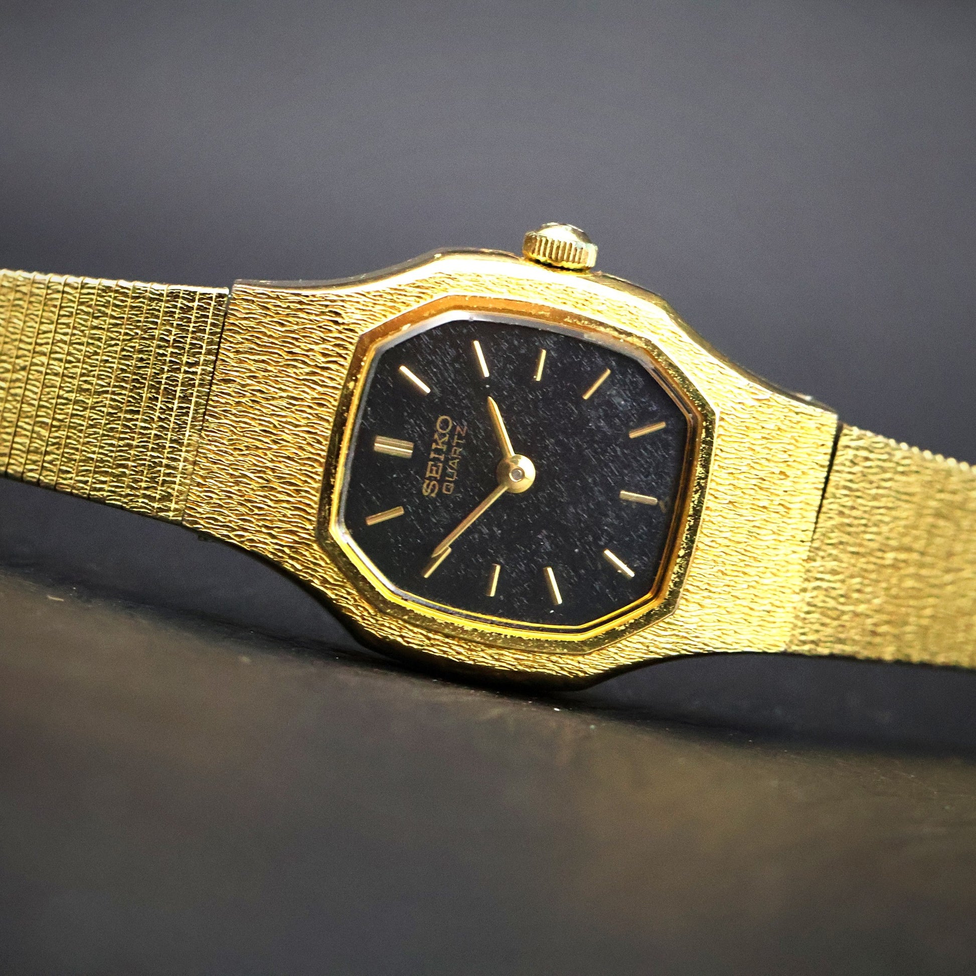 Seiko Ladies Octagonal Dress Watch | Black Dial | Gold Mesh