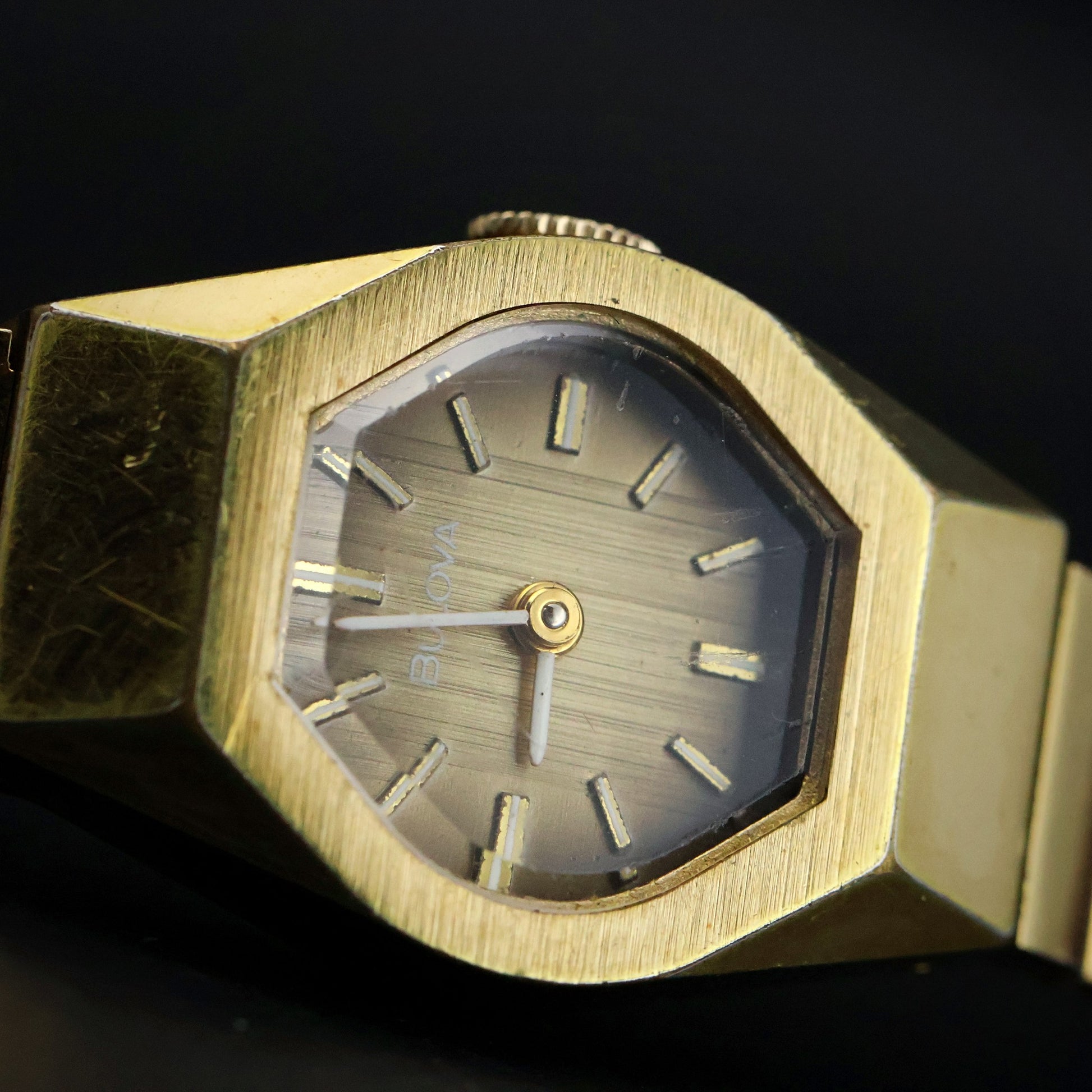 Vintage Ladies Octagonal Dress Watch | Gold Tone | Brown Dial