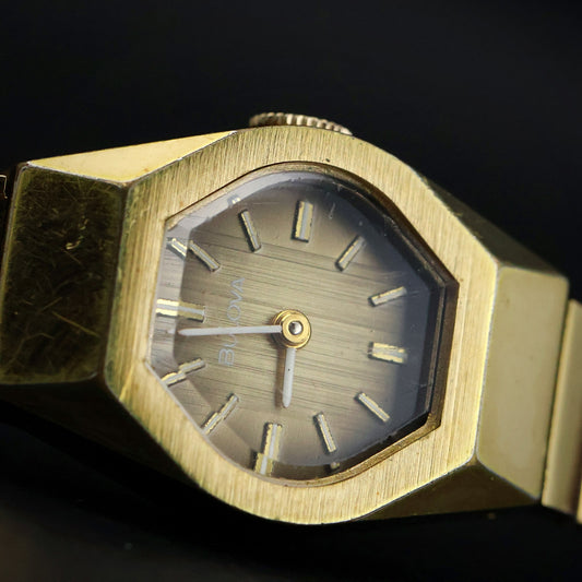Vintage Ladies Octagonal Dress Watch | Gold Tone | Brown Dial