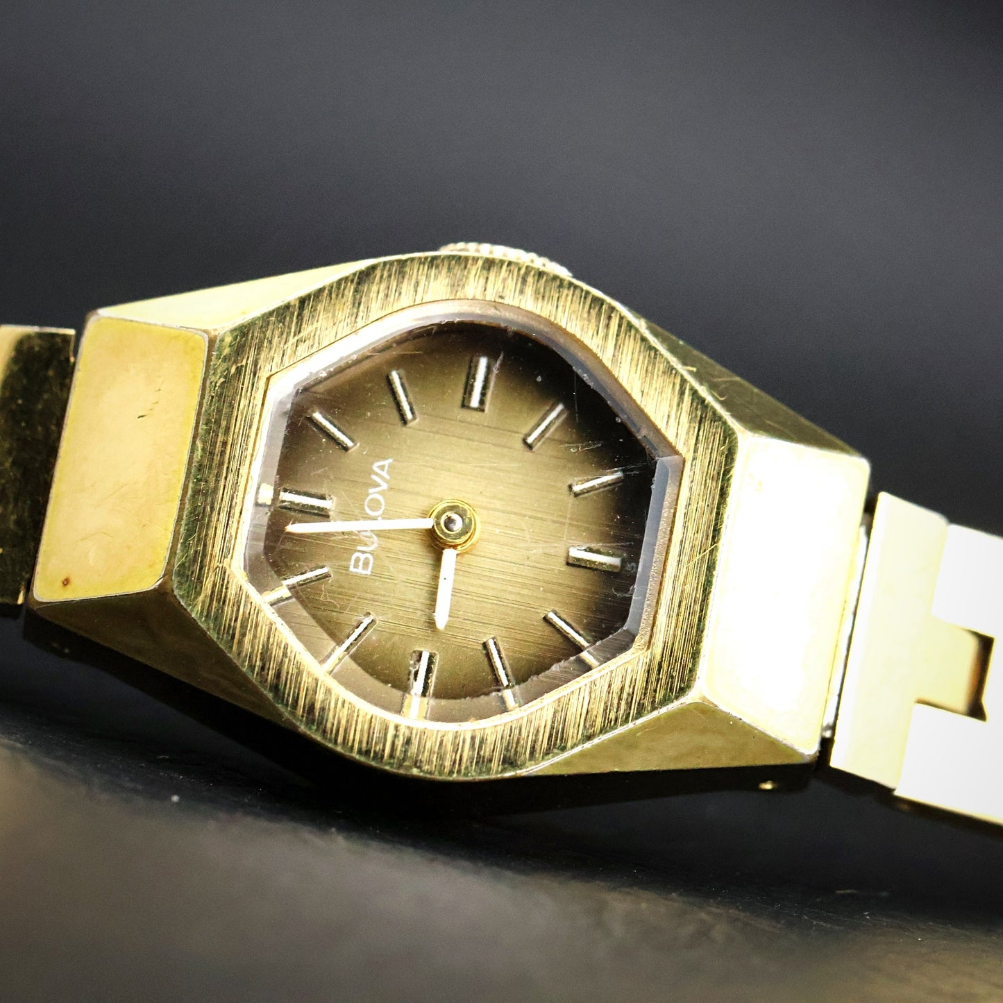 Vintage Ladies Octagonal Dress Watch | Gold Tone | Brown Dial