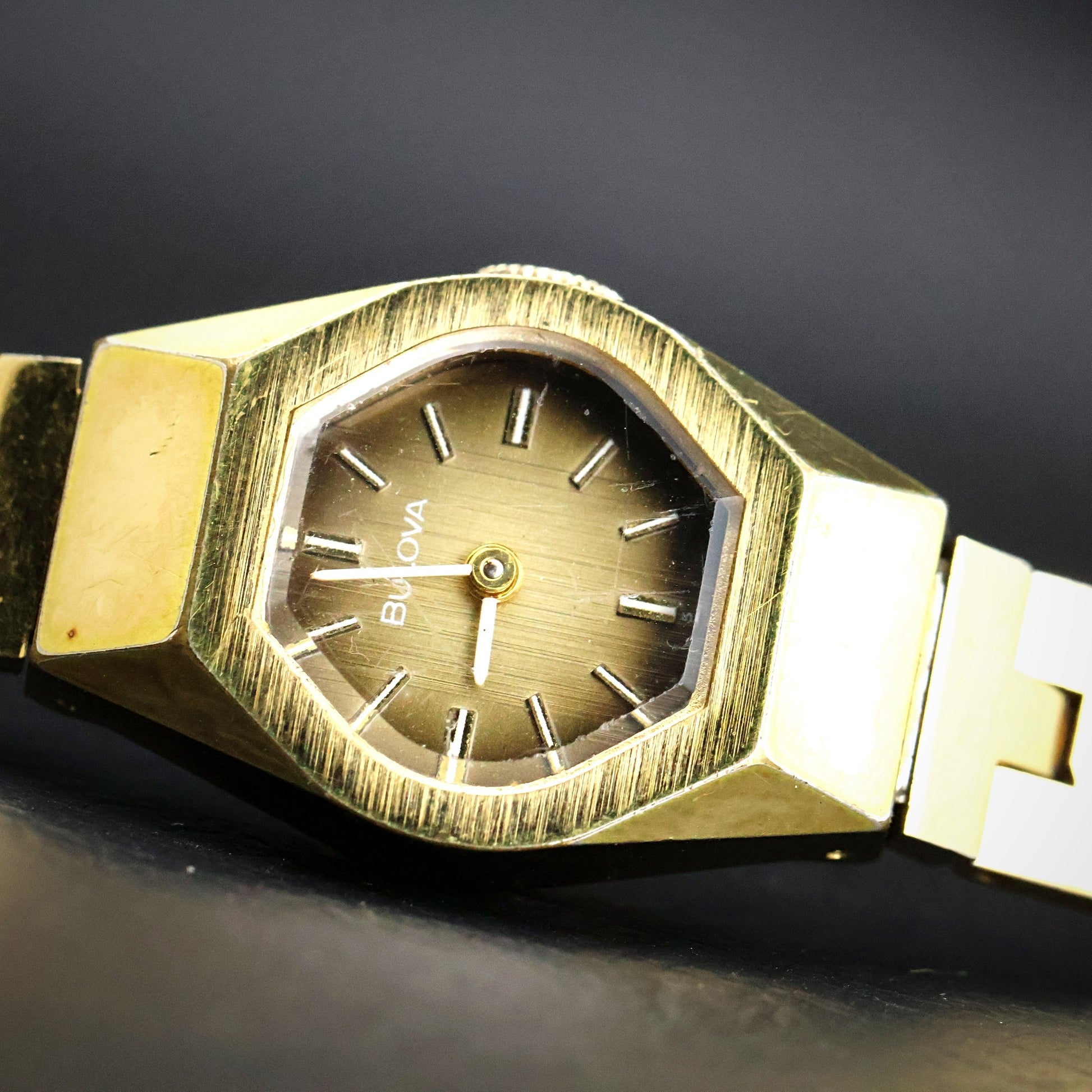 Vintage Ladies Octagonal Dress Watch | Gold Tone | Brown Dial