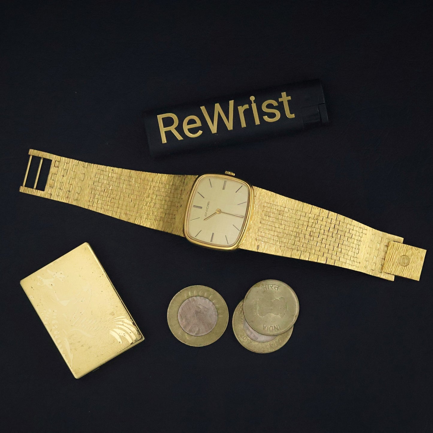 Enicar Gold Cushion Dress Watch | Integrated Mesh