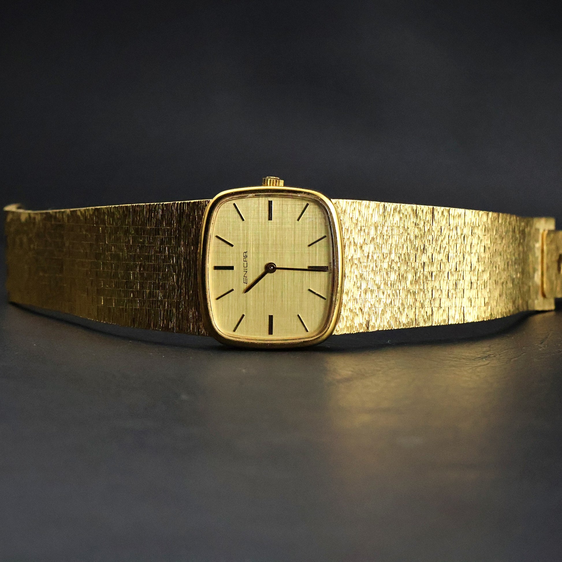 Enicar Gold Cushion Dress Watch | Integrated Mesh