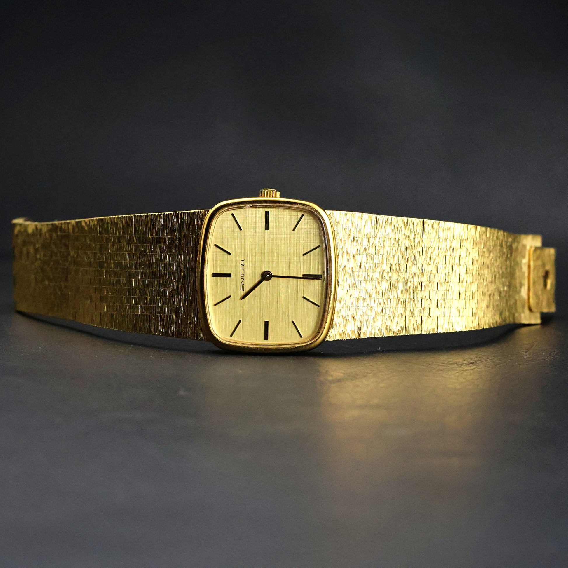 Enicar Gold Cushion Dress Watch | Integrated Mesh
