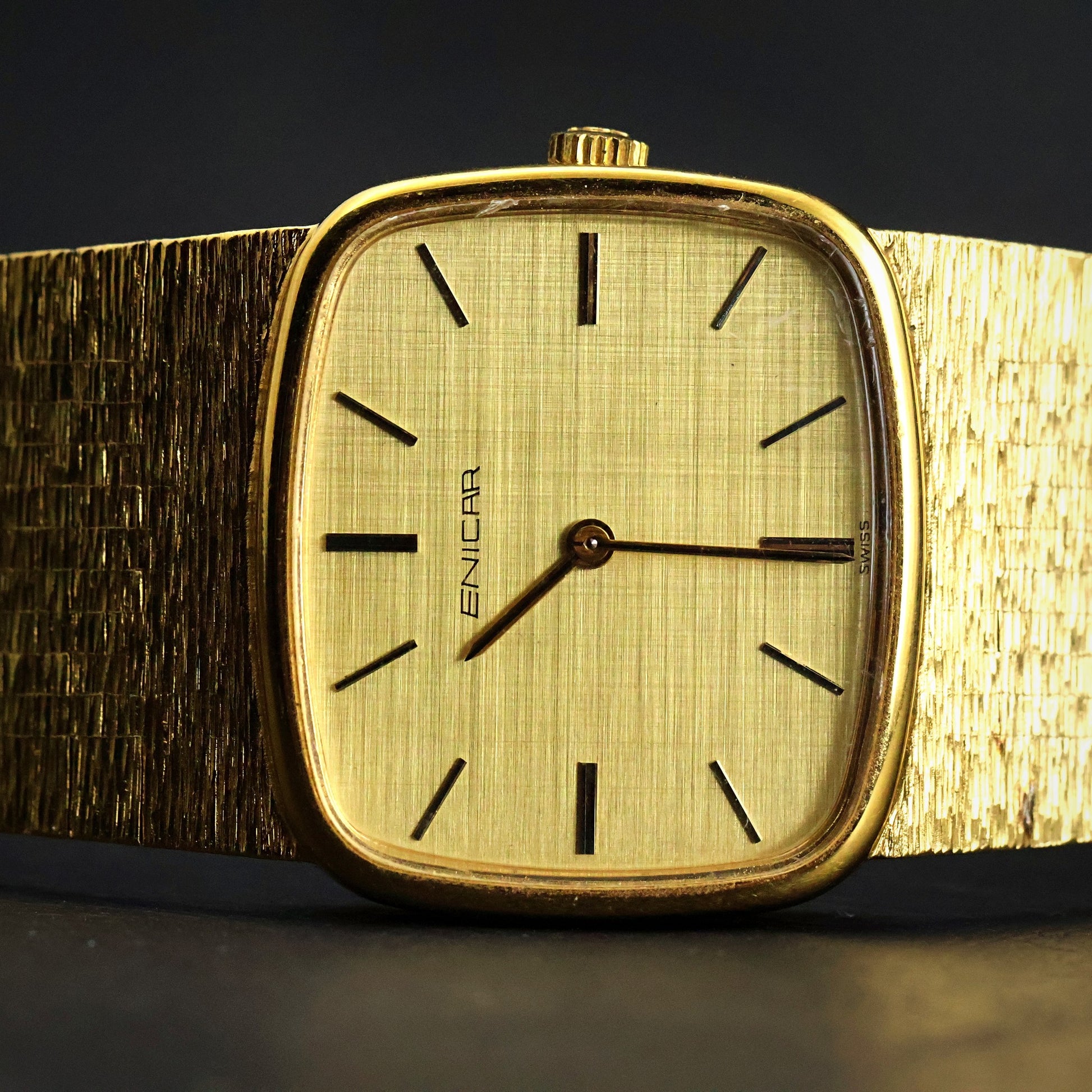 Enicar Gold Cushion Dress Watch | Integrated Mesh