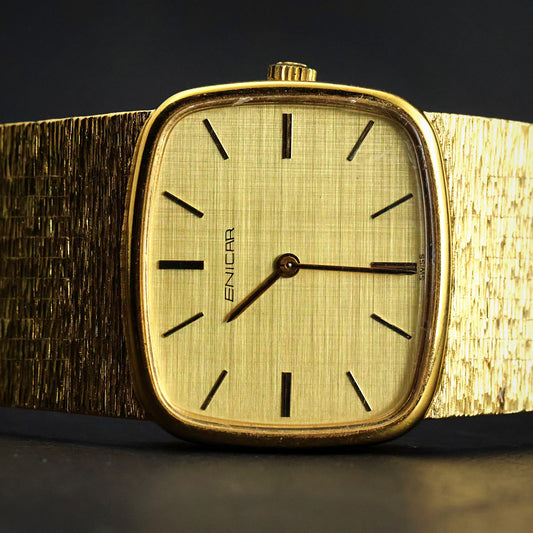 Enicar Gold Cushion Dress Watch | Integrated Mesh