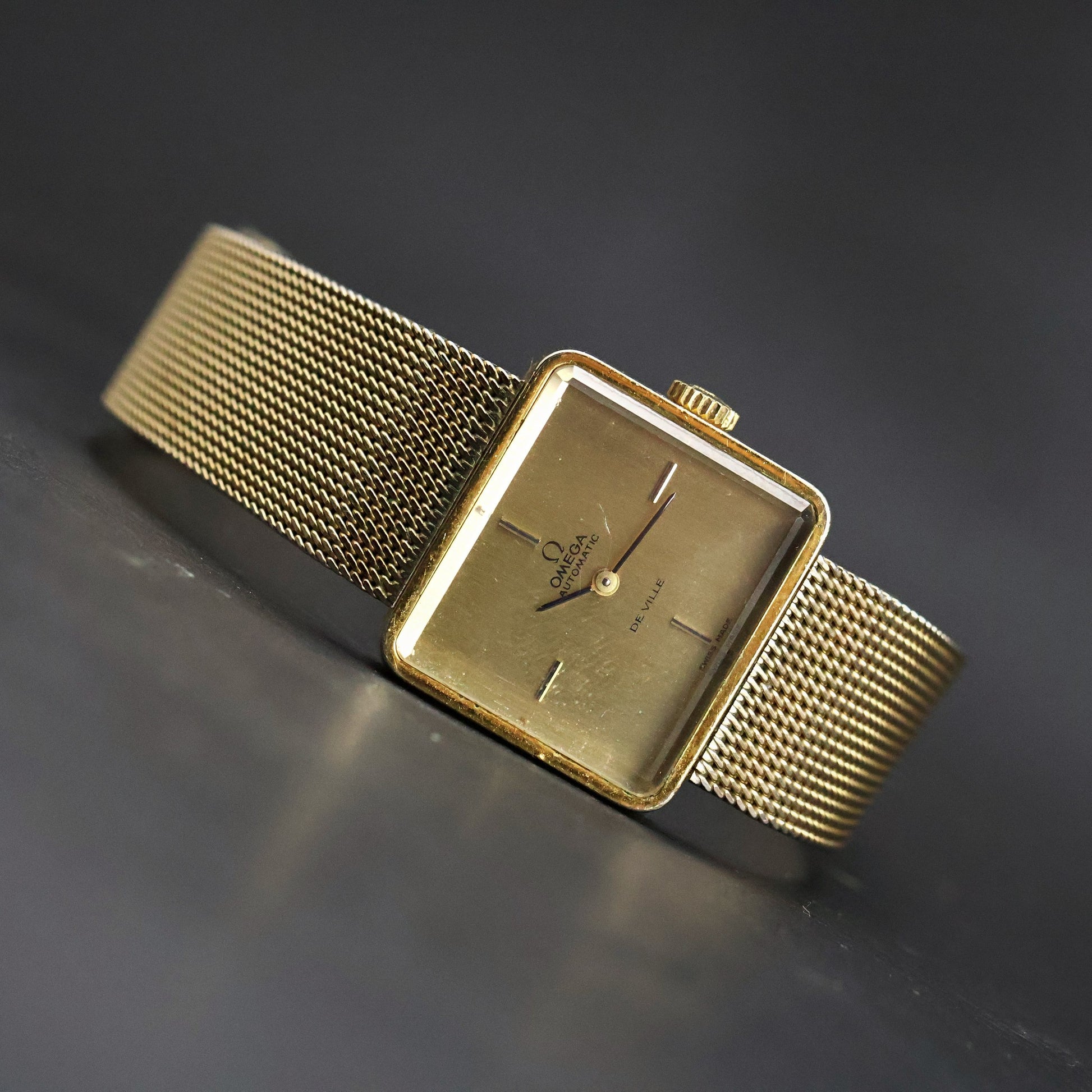 Omega De Ville | Gold Plated Square | Integrated Gold Mesh