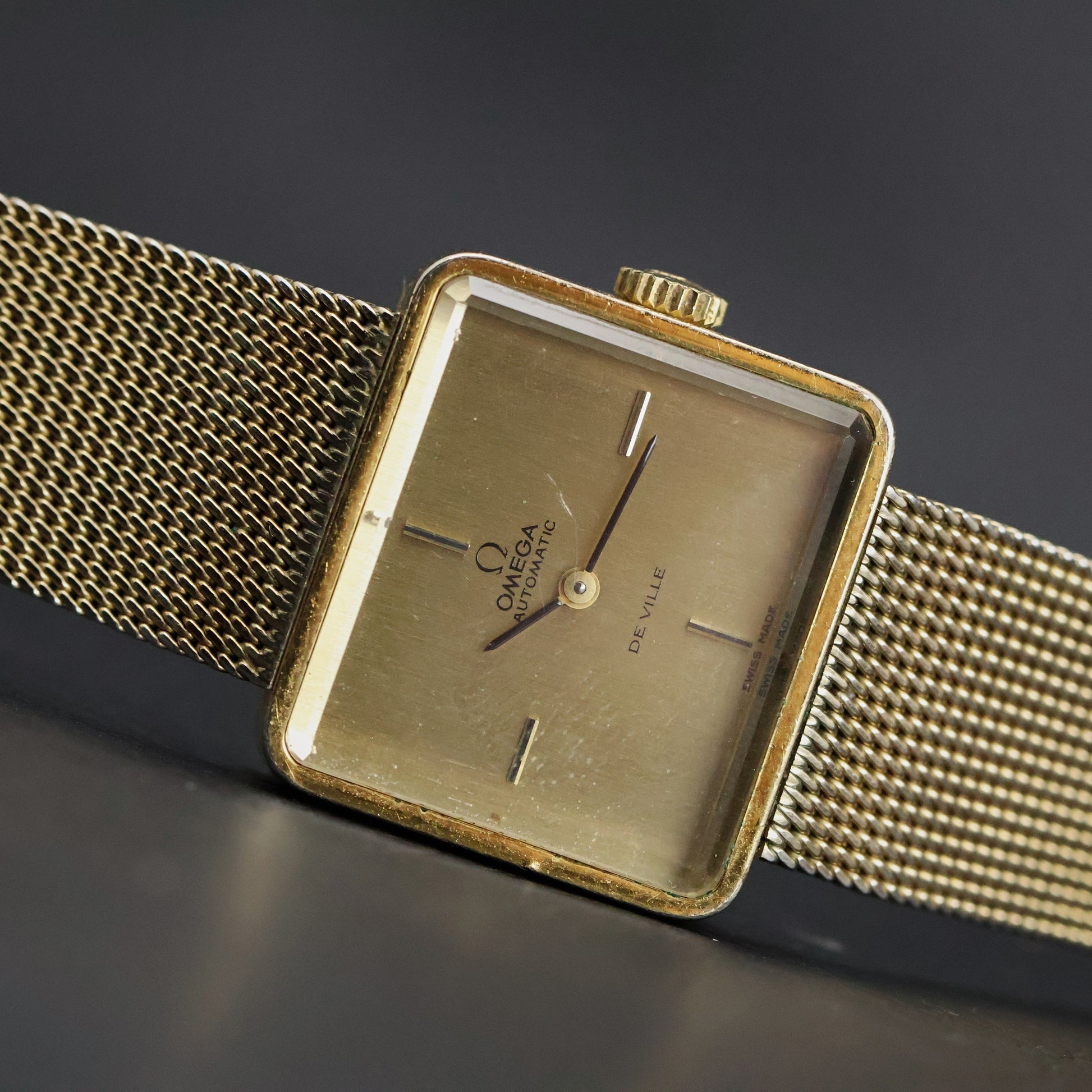 Omega De Ville | Gold Plated Square | Integrated Gold Mesh