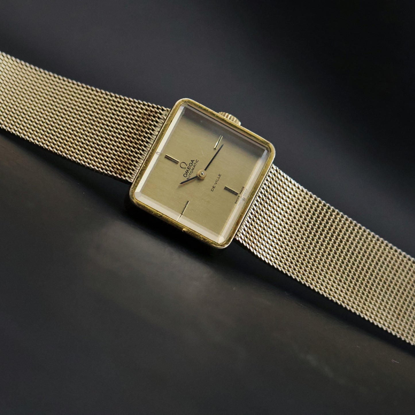 Omega De Ville | Gold Plated Square | Integrated Gold Mesh