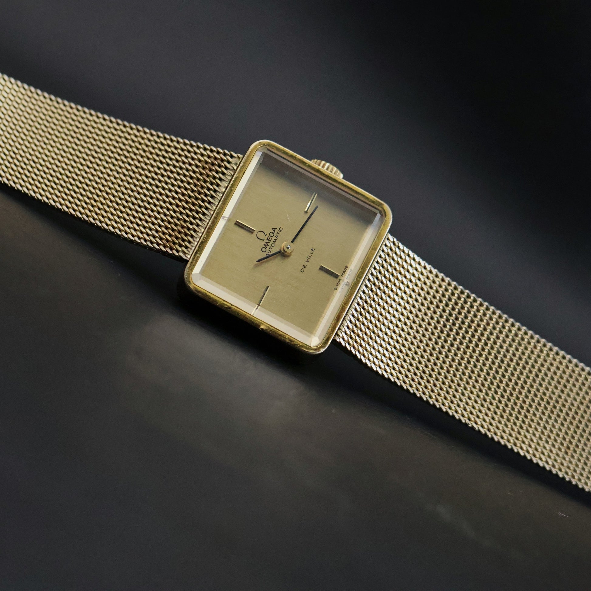 Omega De Ville | Gold Plated Square | Integrated Gold Mesh